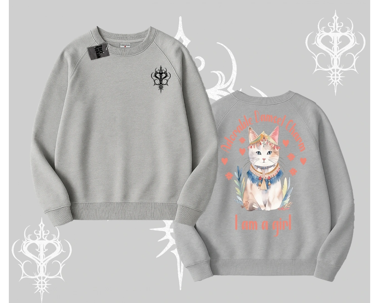 Cute Princess Kedi Tasarımlı Arka Baskılı Biskilet Sweatshirt