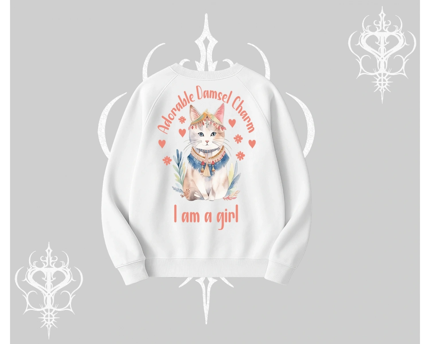 Cute Princess Kedi Tasarımlı Arka Baskılı Biskilet Sweatshirt