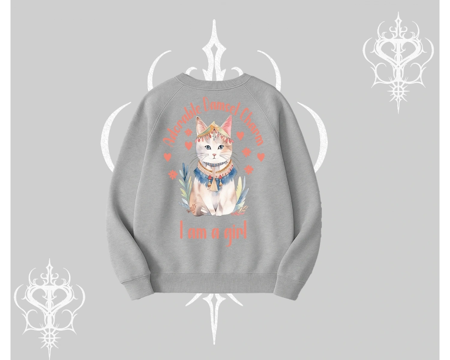 Cute Princess Kedi Tasarımlı Arka Baskılı Biskilet Sweatshirt