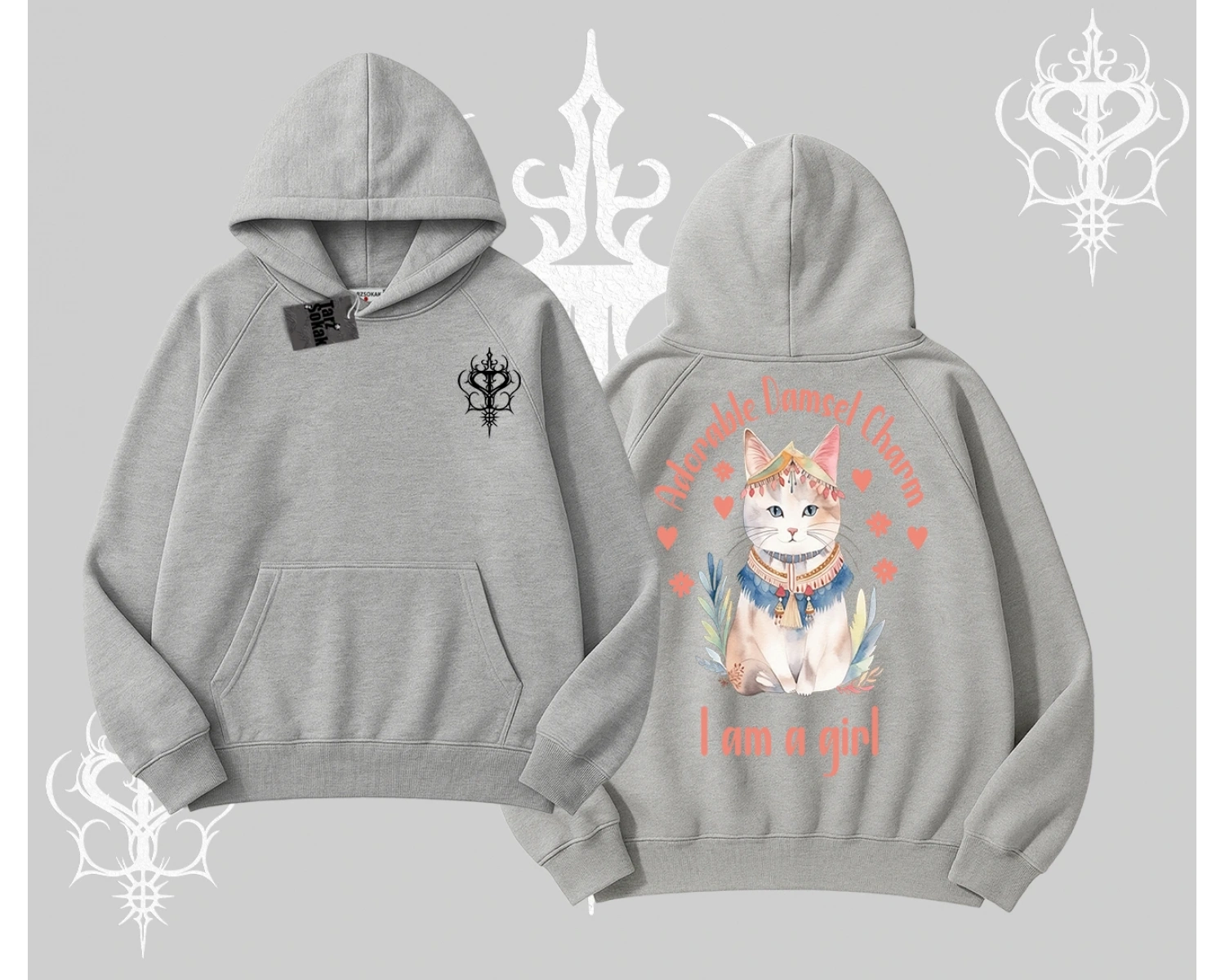 Cute Princess Kedi Tasarımlı Arka Baskılı Kapşonlu Sweatshirt