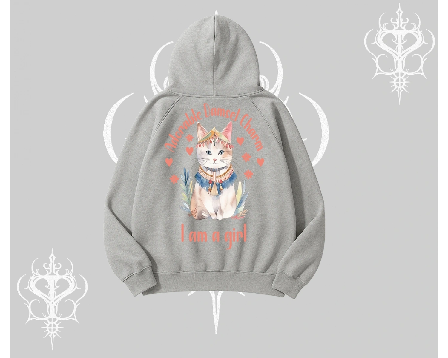 Cute Princess Kedi Tasarımlı Arka Baskılı Kapşonlu Sweatshirt