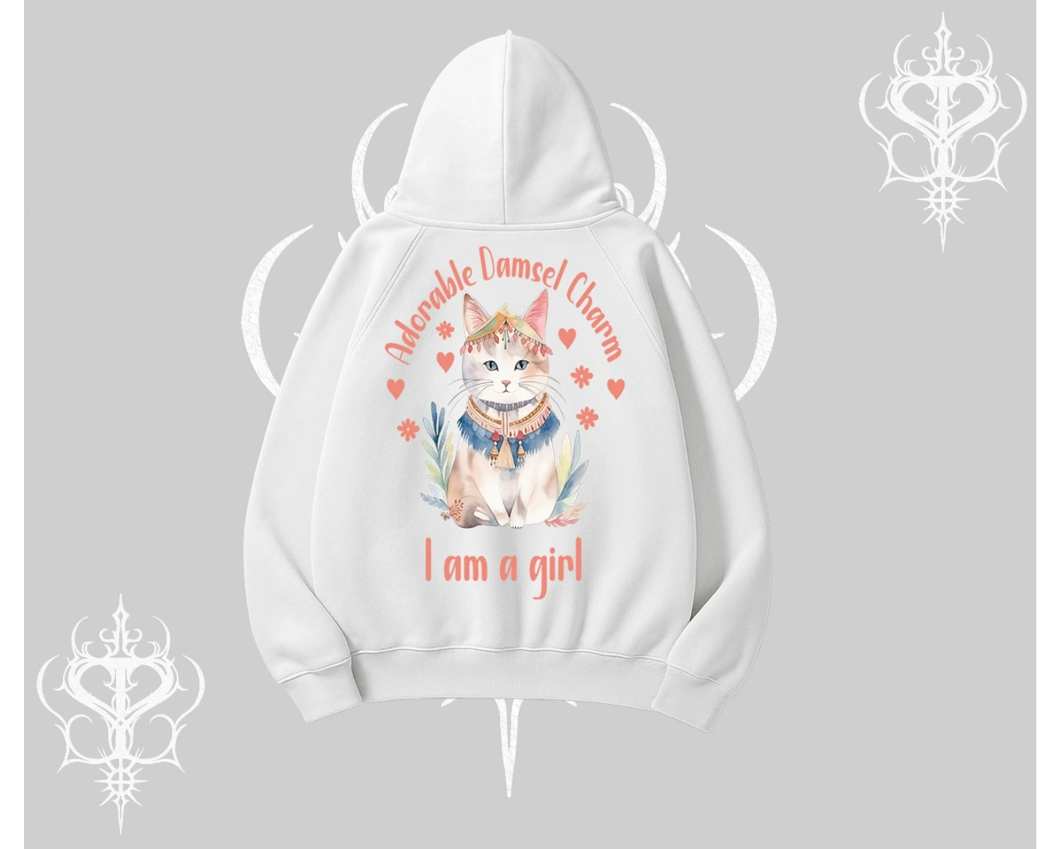 Cute Princess Kedi Tasarımlı Arka Baskılı Kapşonlu Sweatshirt