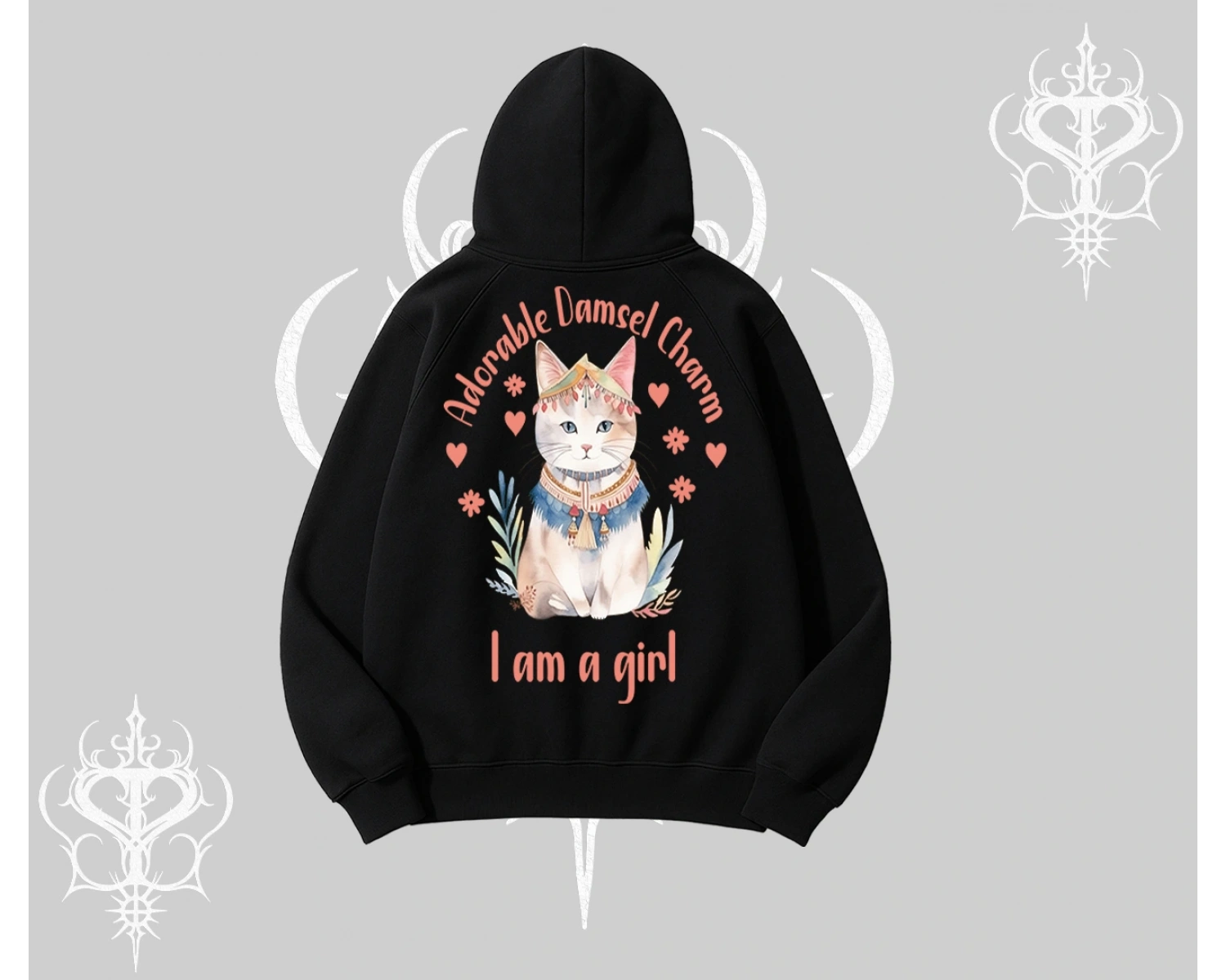 Cute Princess Kedi Tasarımlı Arka Baskılı Kapşonlu Sweatshirt