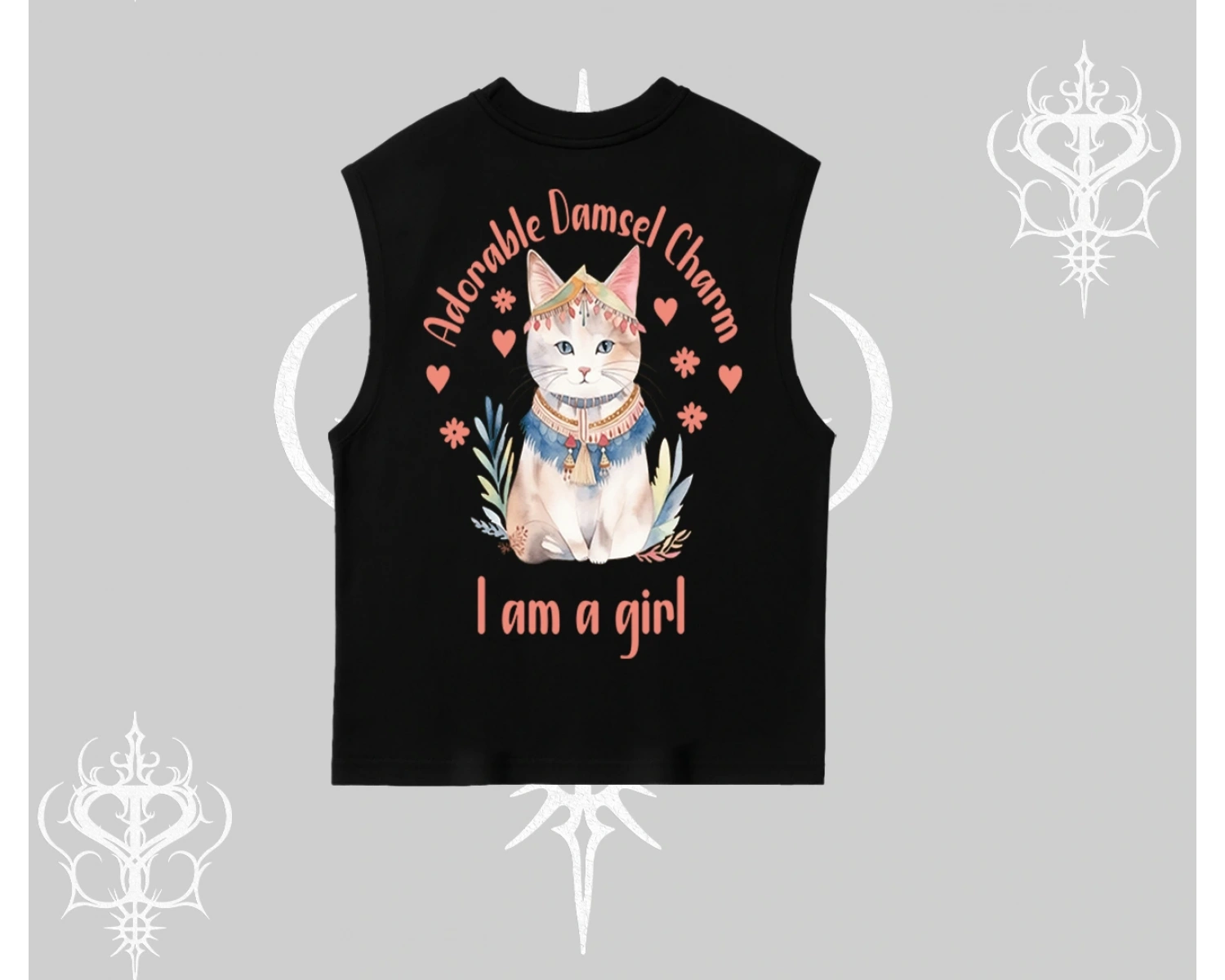 Cute Princess Kedi Tasarımlı Arka Baskılı Kolsuz Tshirt