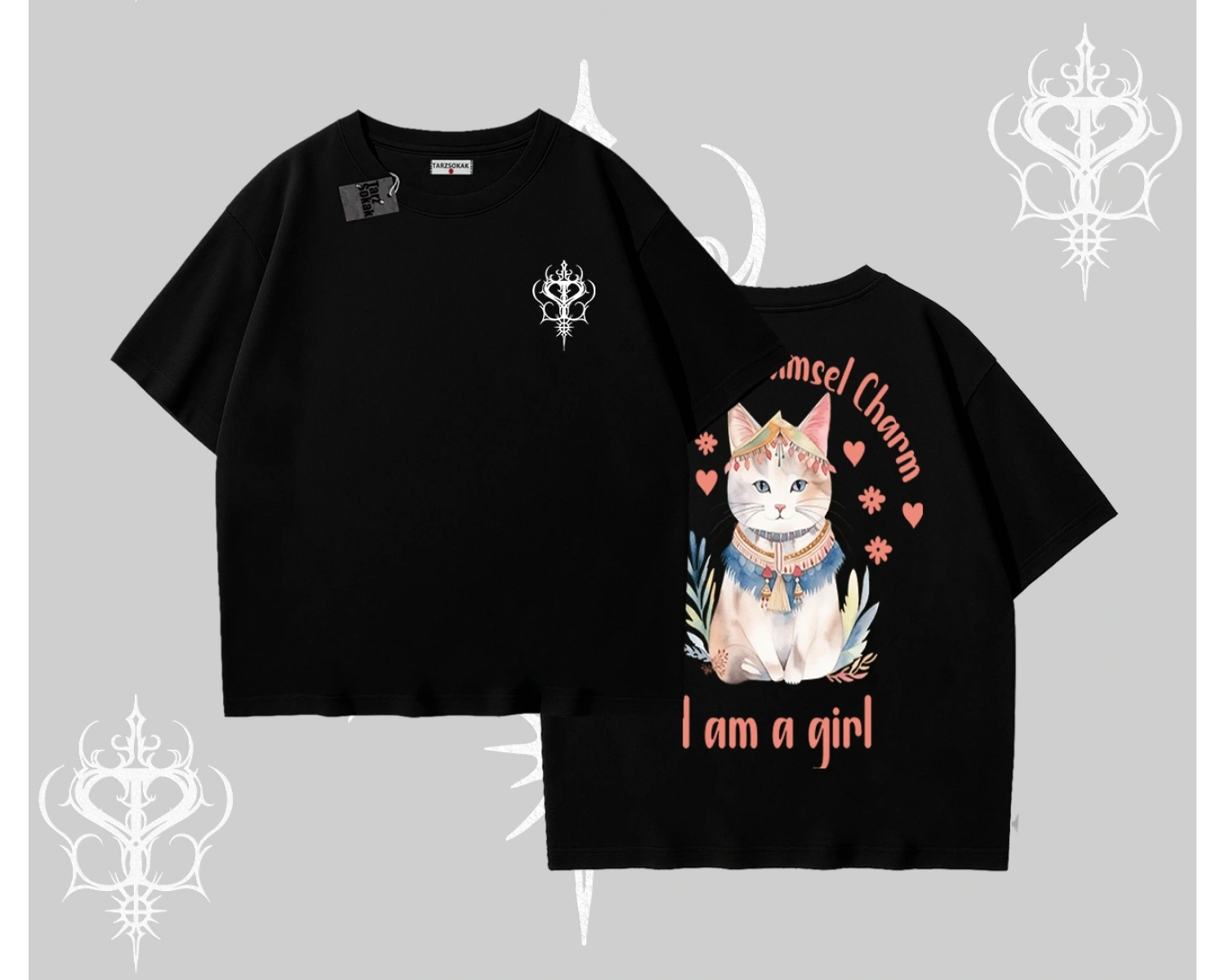 Cute Princess Kedi Tasarımlı Arka Baskılı Oversize Tshirt
