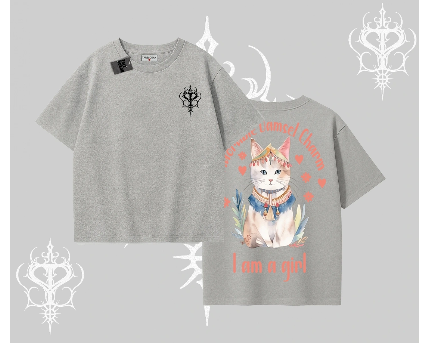 Cute Princess Kedi Tasarımlı Arka Baskılı Oversize Tshirt
