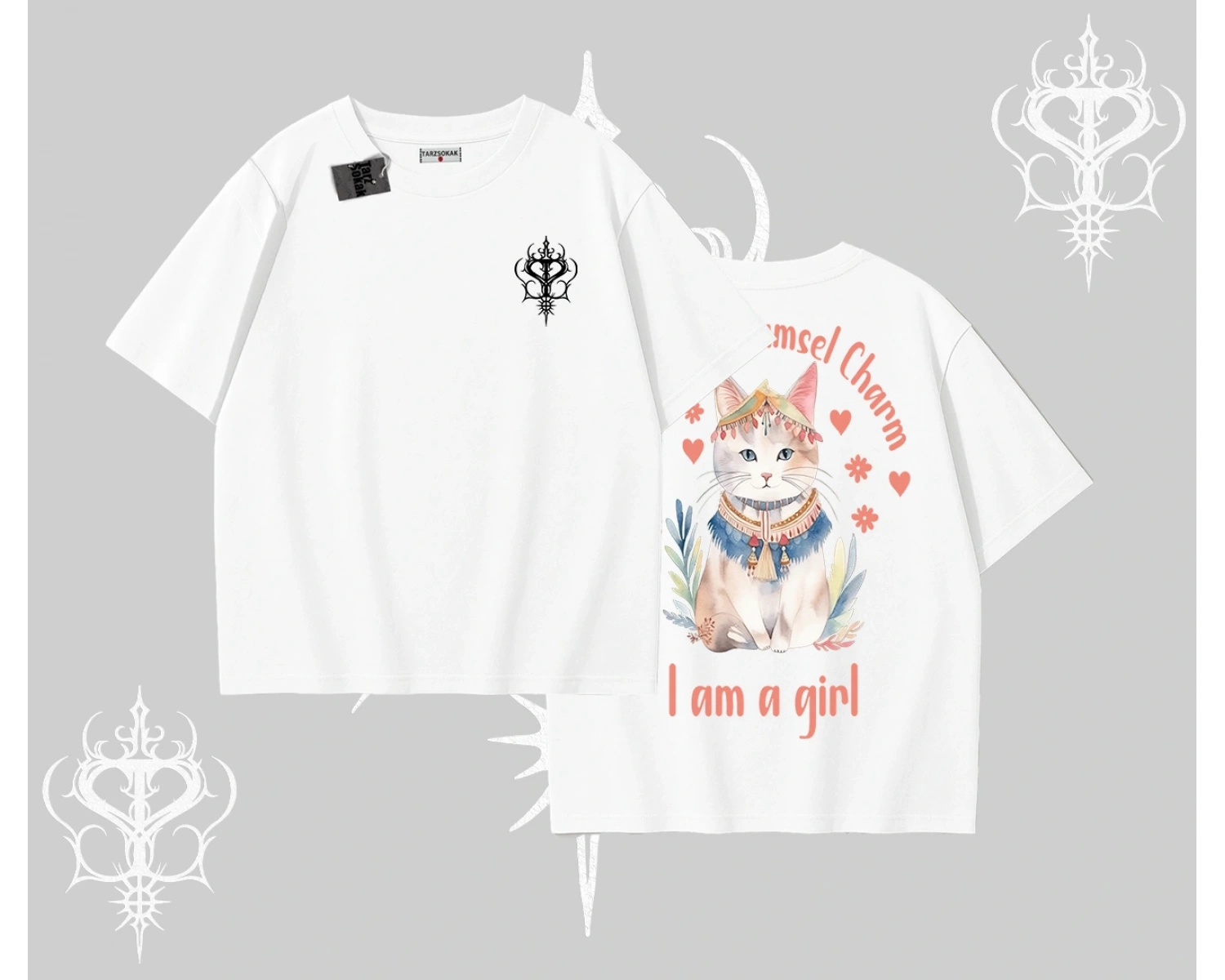 Cute Princess Kedi Tasarımlı Arka Baskılı Oversize Tshirt