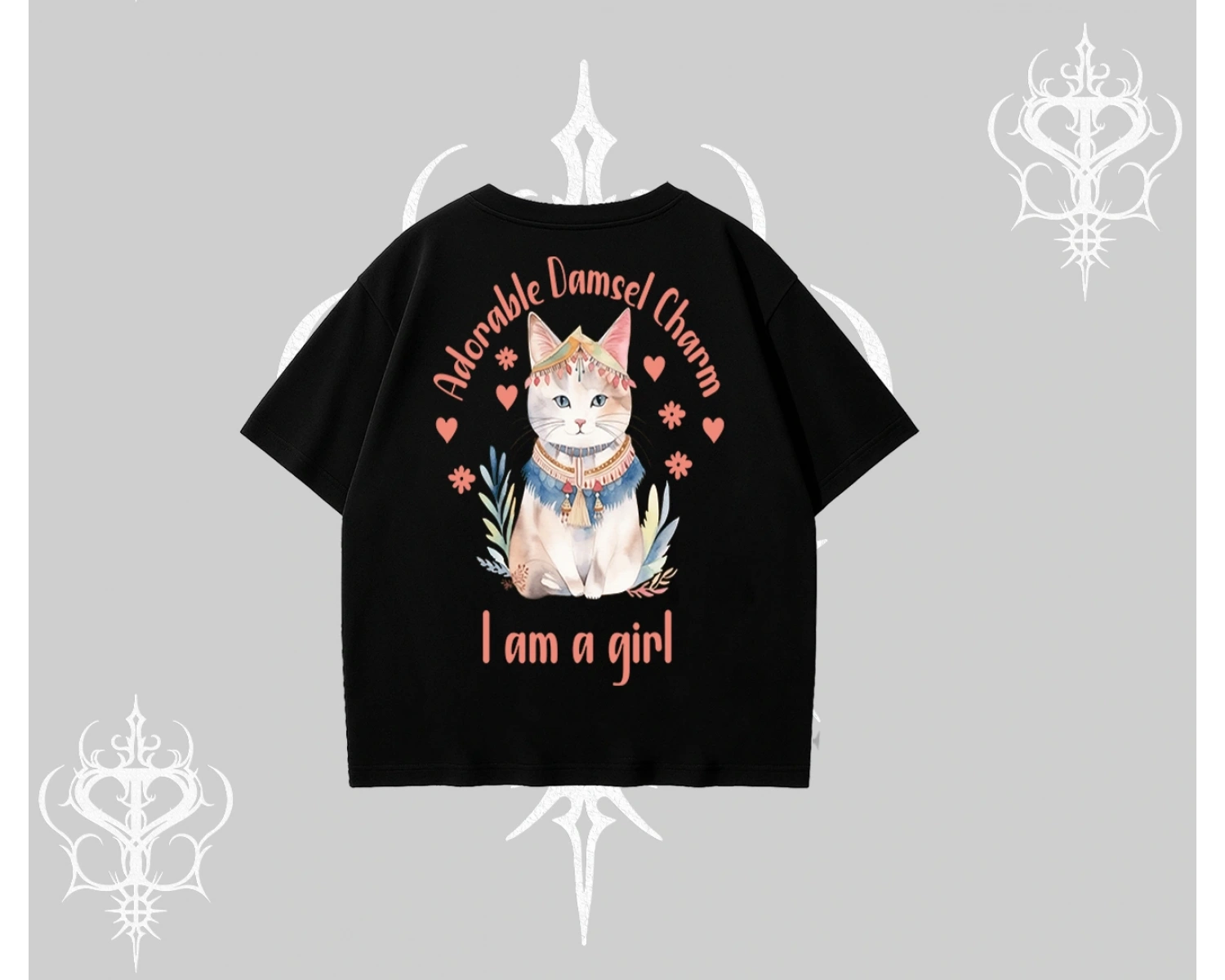 Cute Princess Kedi Tasarımlı Arka Baskılı Oversize Tshirt