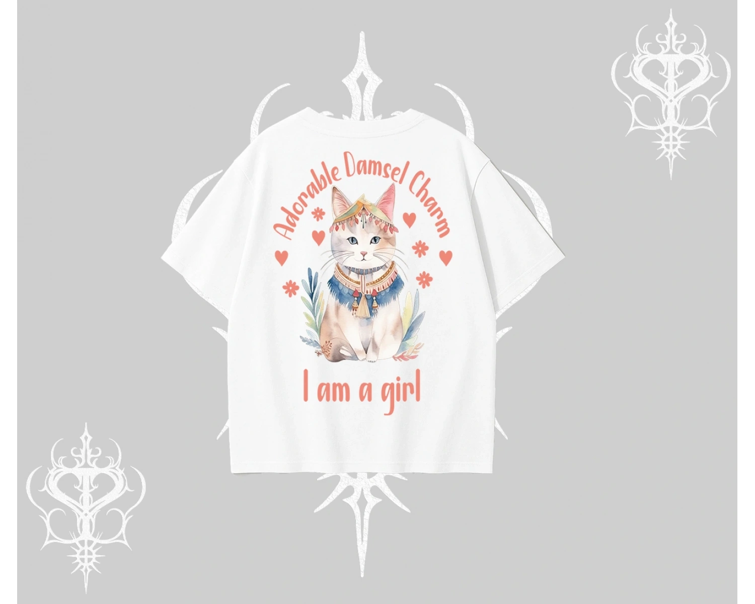 Cute Princess Kedi Tasarımlı Arka Baskılı Oversize Tshirt