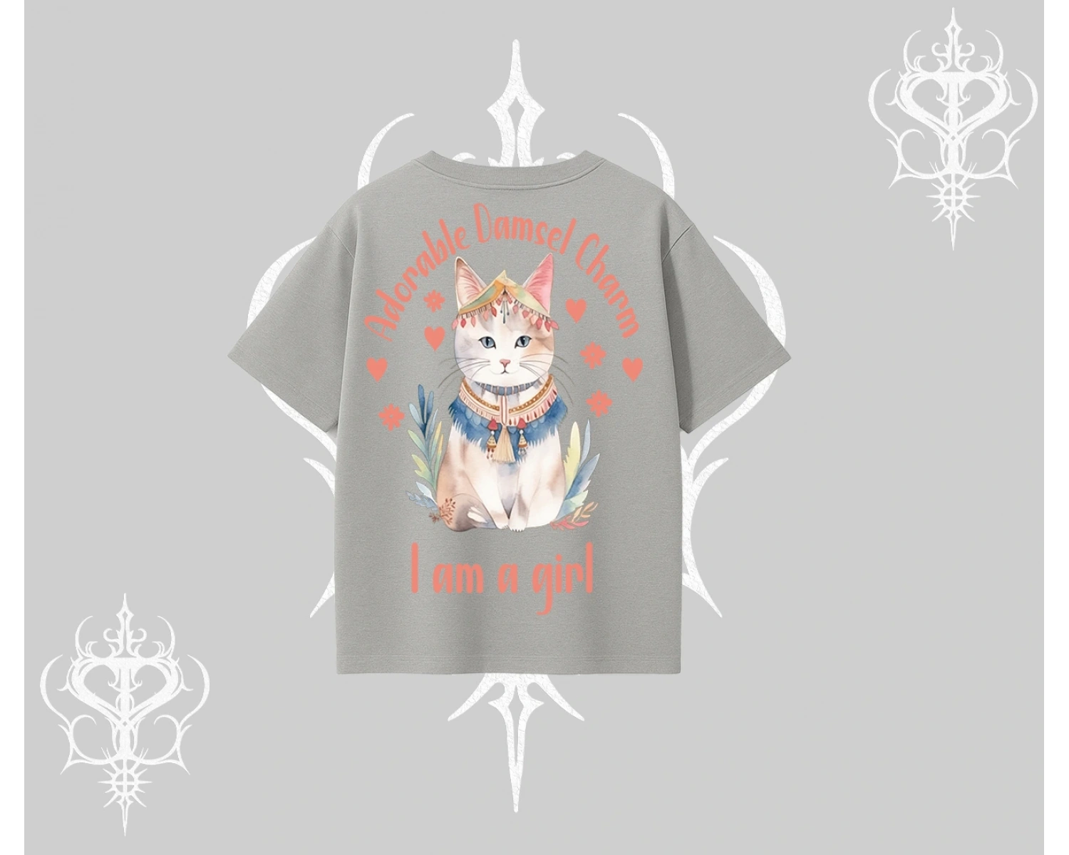 Cute Princess Kedi Tasarımlı Arka Baskılı Oversize Tshirt