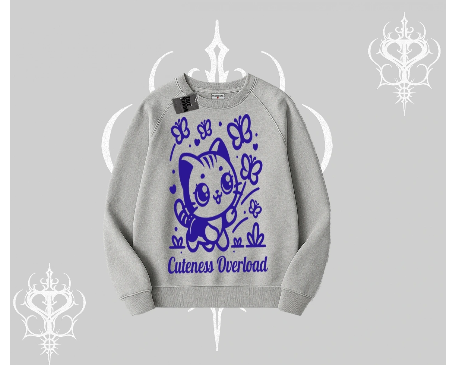 Cuteness Overload Kedi Baskılı Biskilet Sweatshirt