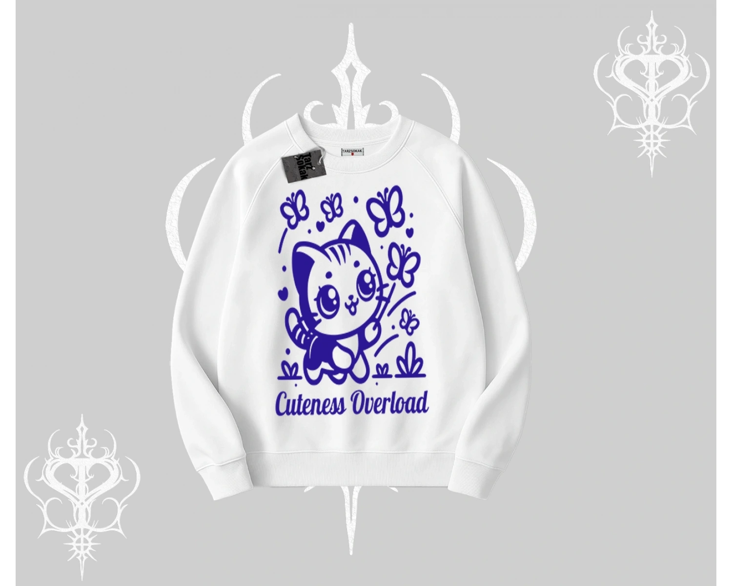 Cuteness Overload Kedi Baskılı Biskilet Sweatshirt