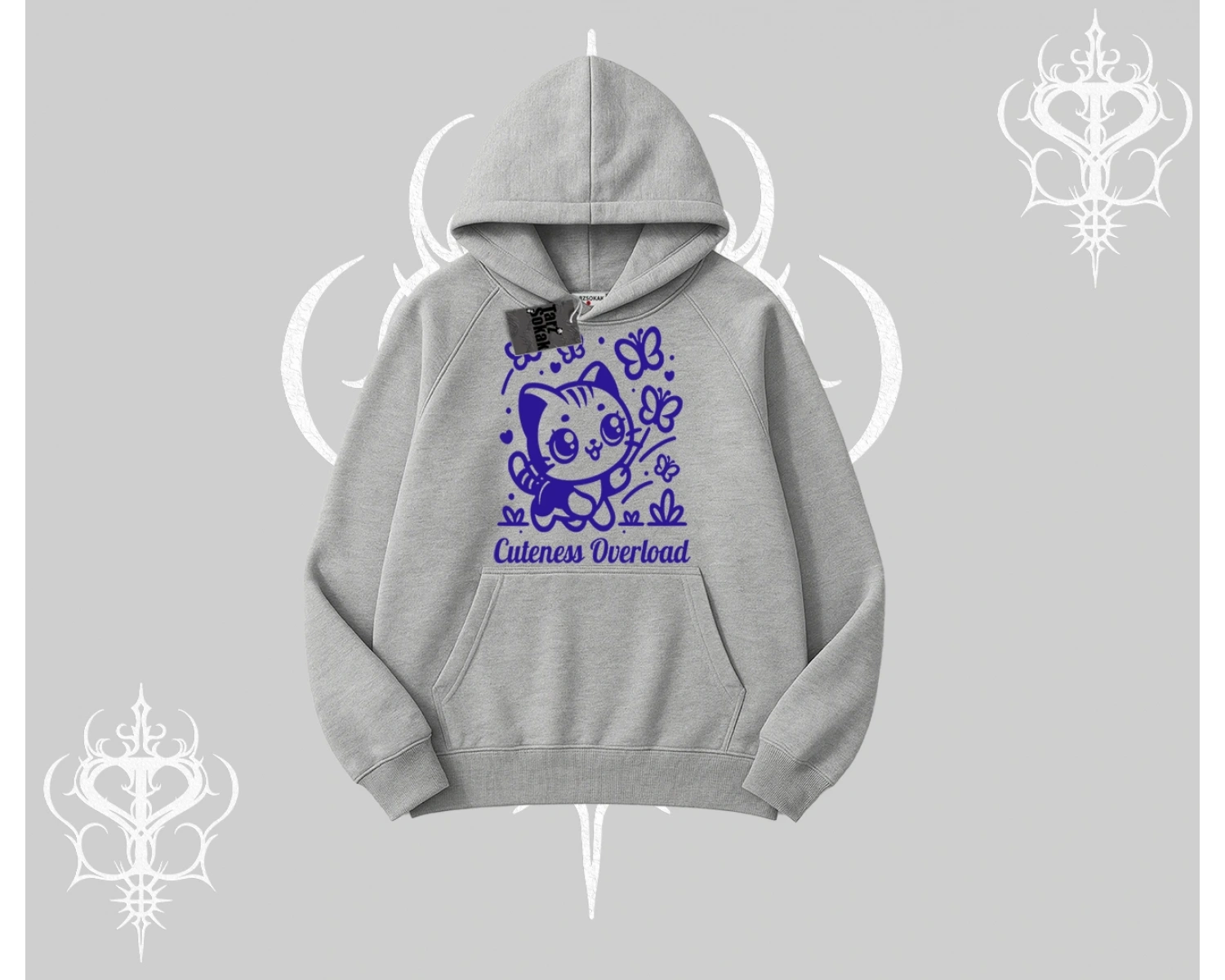 Cuteness Overload Kedi Baskılı Kapşonlu Sweatshirt