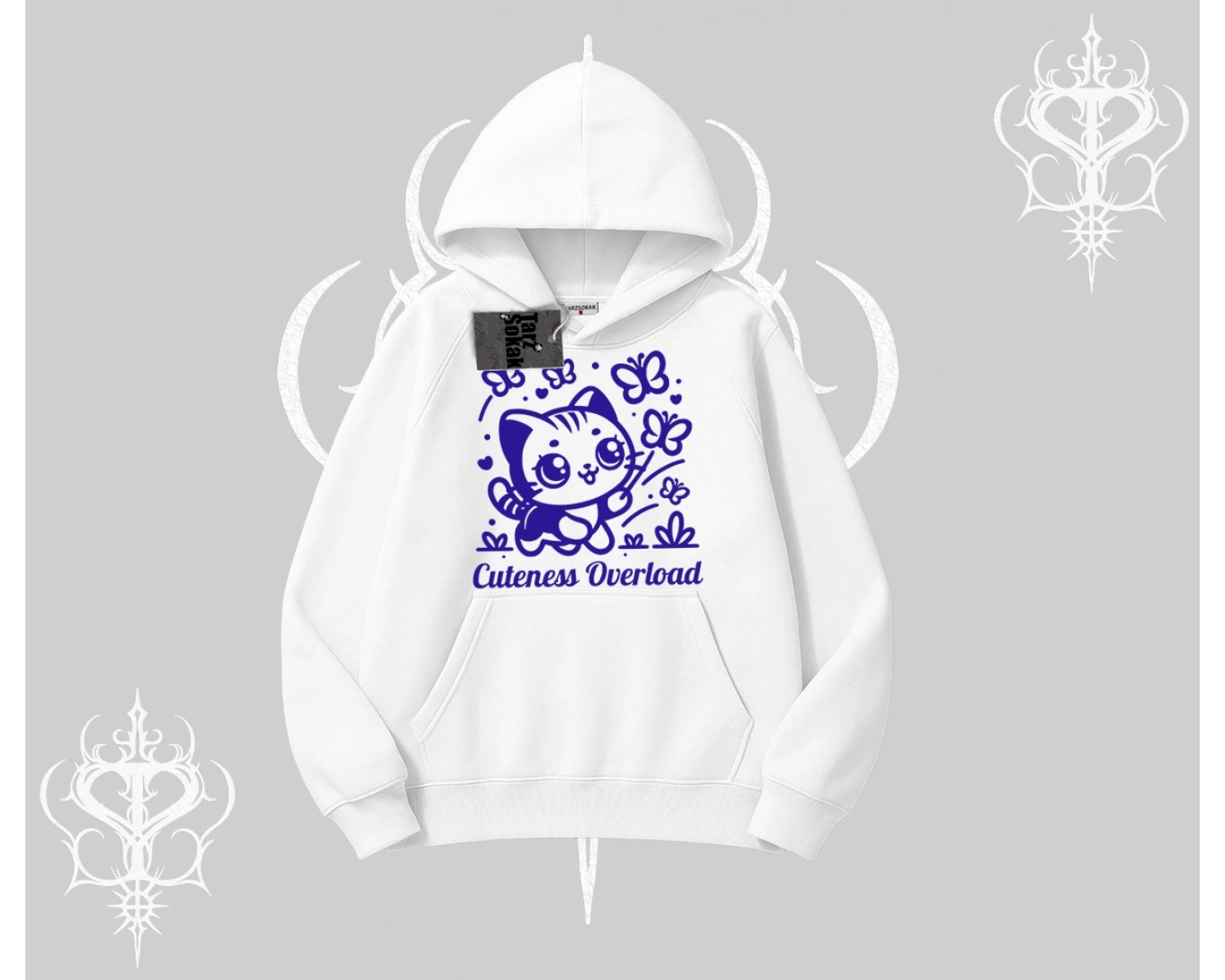 Cuteness Overload Kedi Baskılı Kapşonlu Sweatshirt