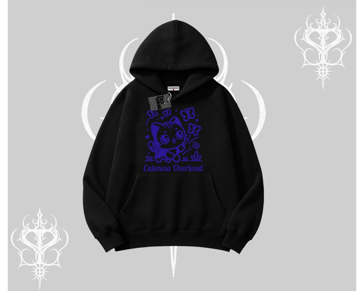 Cuteness Overload Kedi Baskılı Kapşonlu Sweatshirt