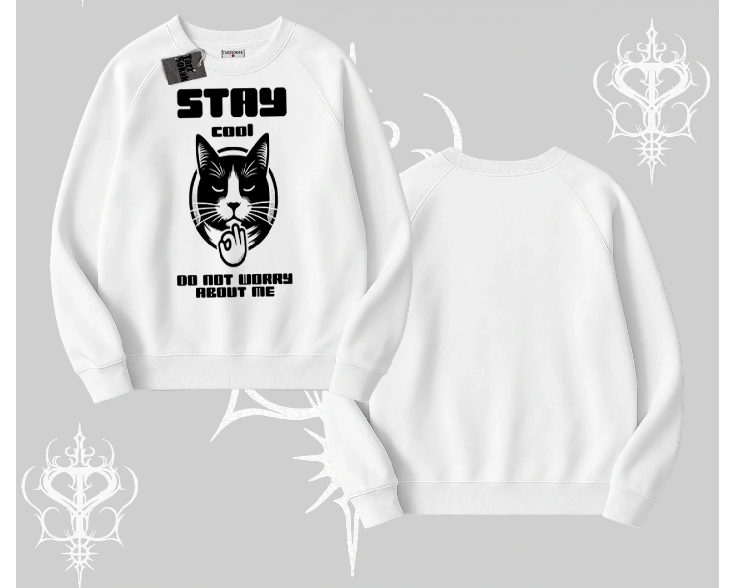 Cuteness Overload Kedi Baskılı Kapşonlu Sweatshirt