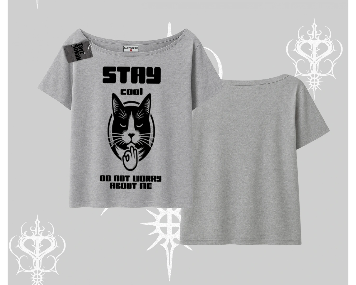 Cuteness Overload Kedi Baskılı Kayık Yaka Tshirt