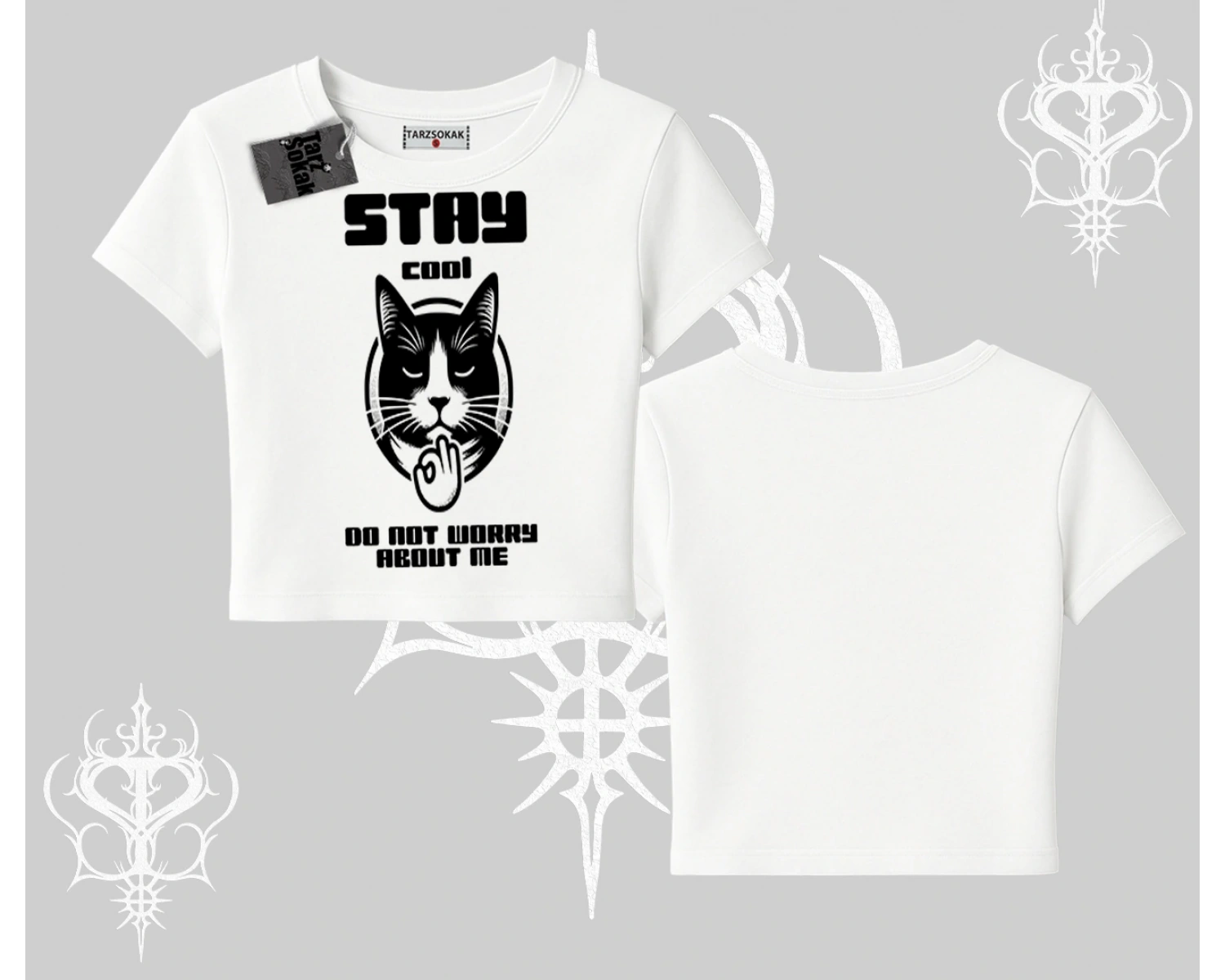 Cuteness Overload Kedi Baskılı Oversize Crop Tshirt