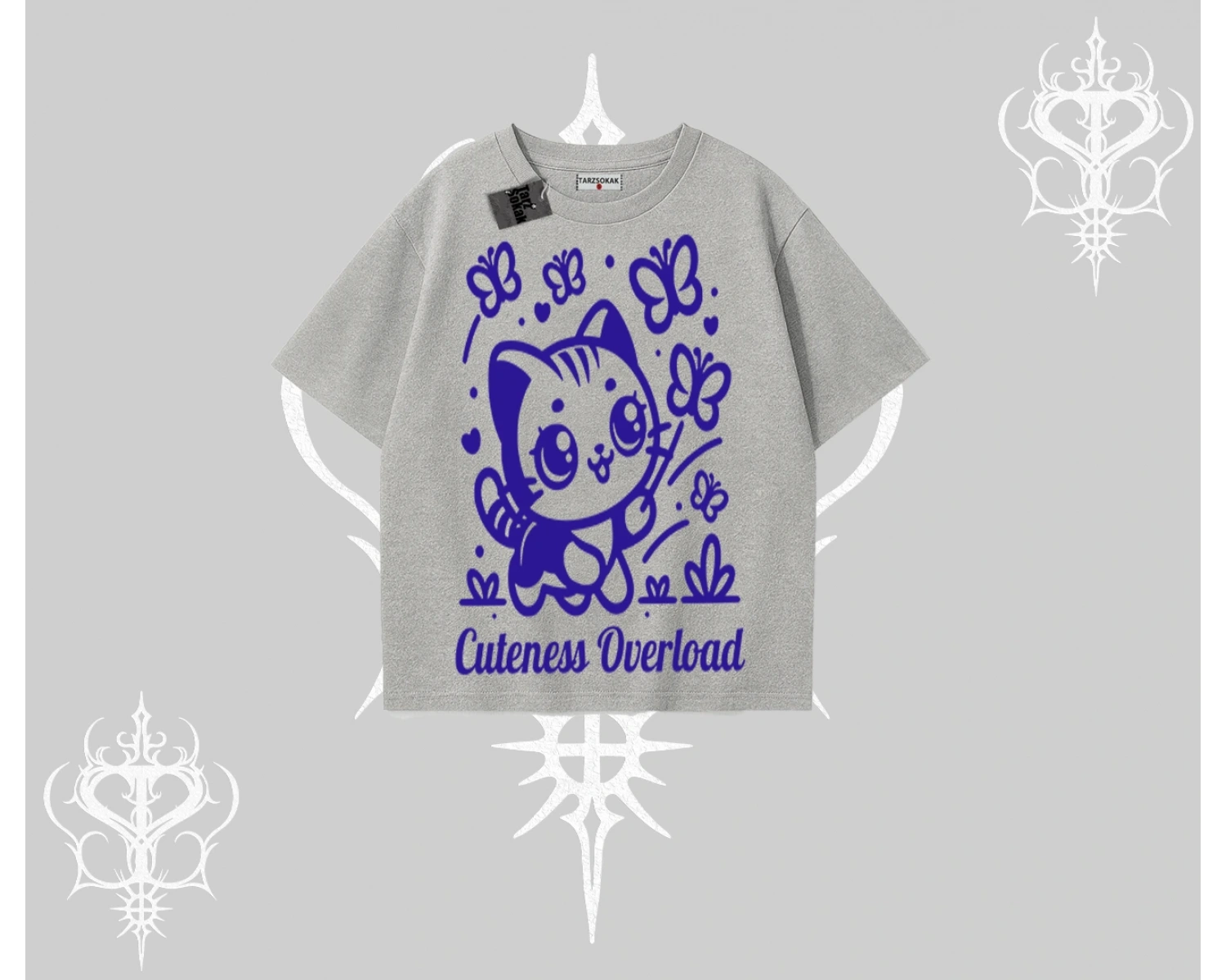 Cuteness Overload Kedi Baskılı Oversize Tshirt