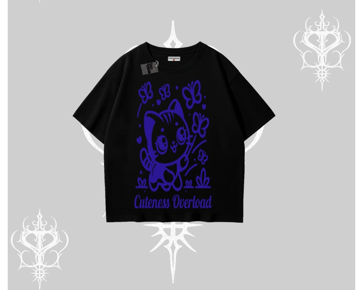 Cuteness Overload Kedi Baskılı Oversize Tshirt