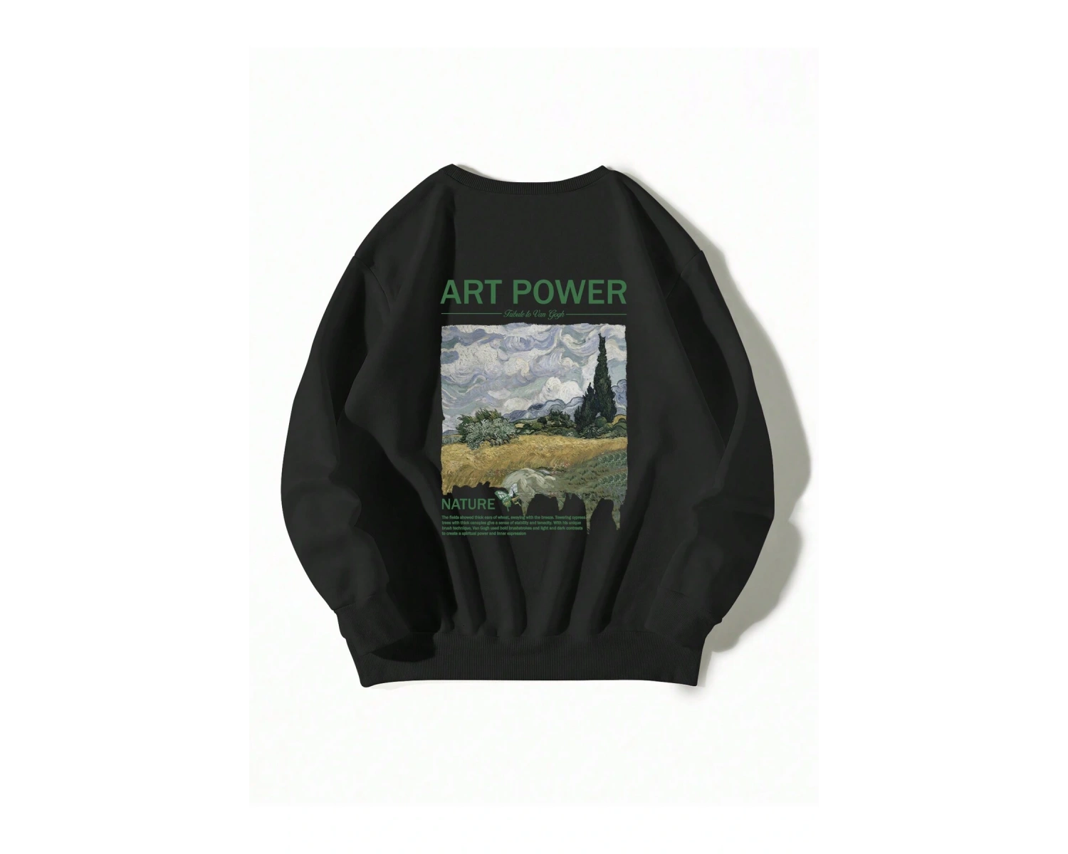 Dağ ve Slogan Grafikli Sweatshirt Siyah