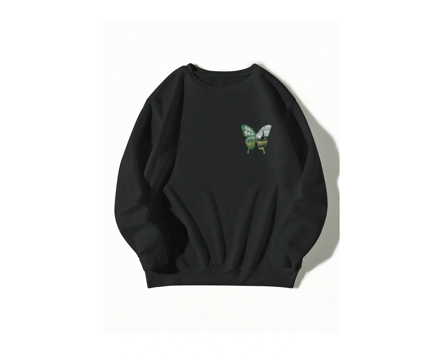 Dağ ve Slogan Grafikli Sweatshirt Siyah