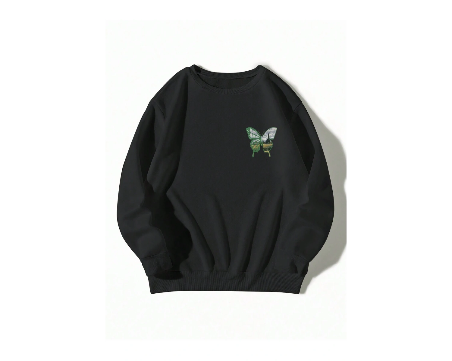 Dağ ve Slogan Grafikli Sweatshirt Siyah