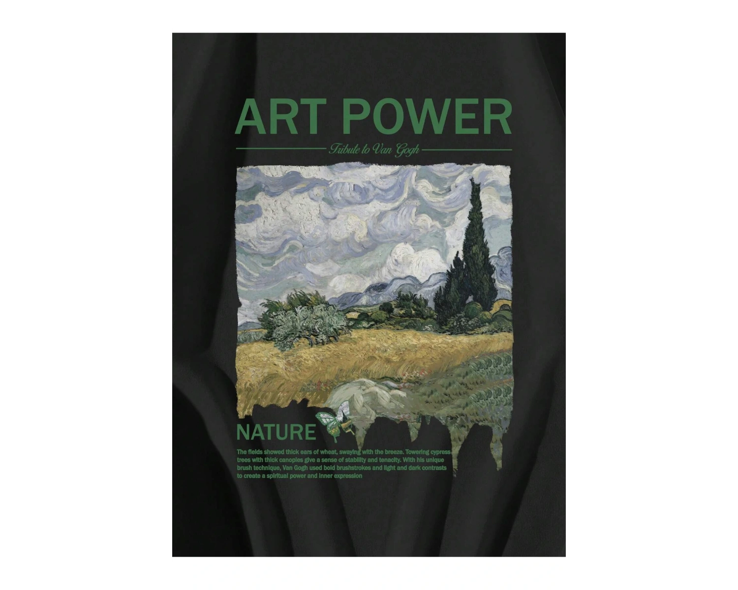 Dağ ve Slogan Grafikli Sweatshirt Siyah