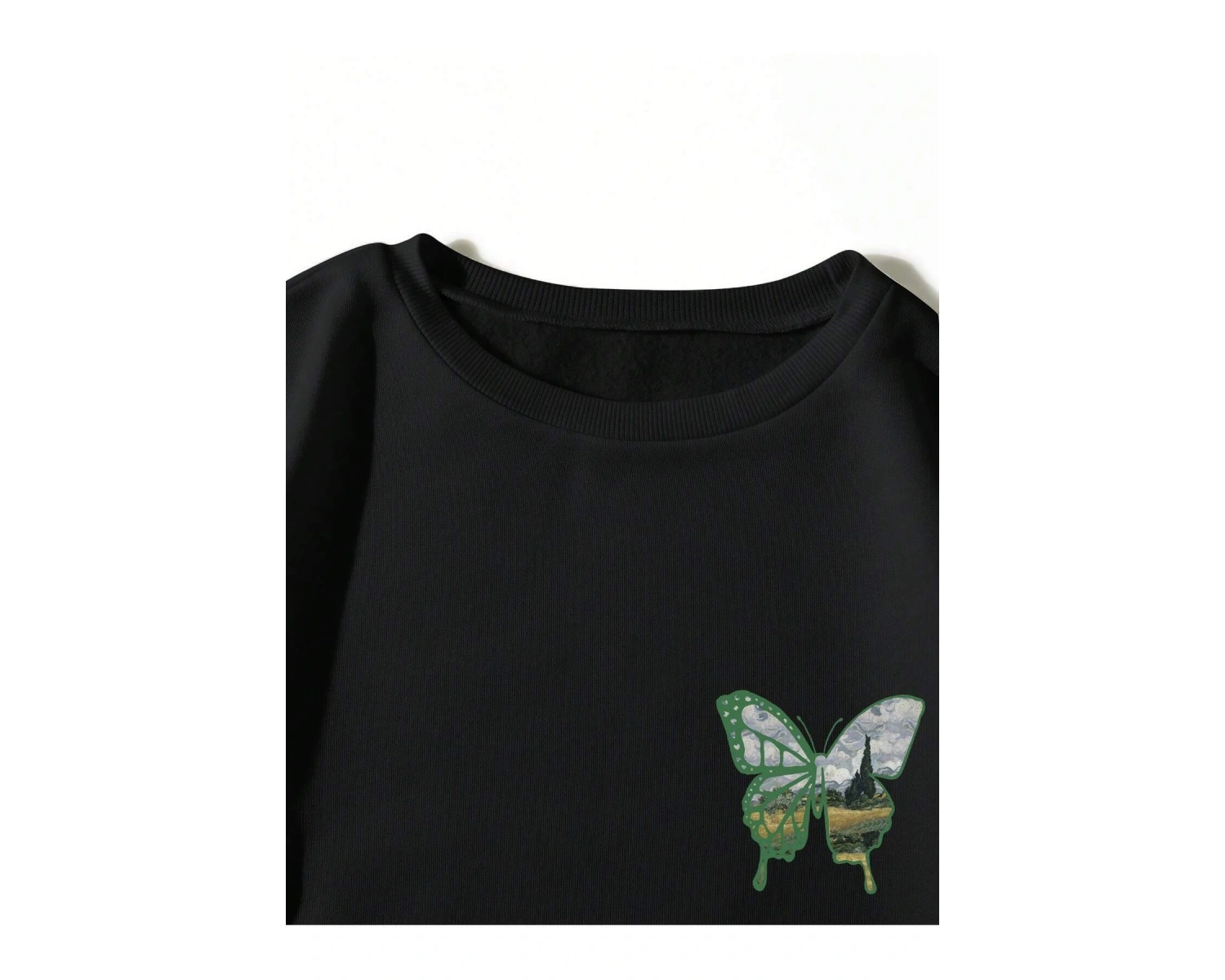 Dağ ve Slogan Grafikli Sweatshirt Siyah