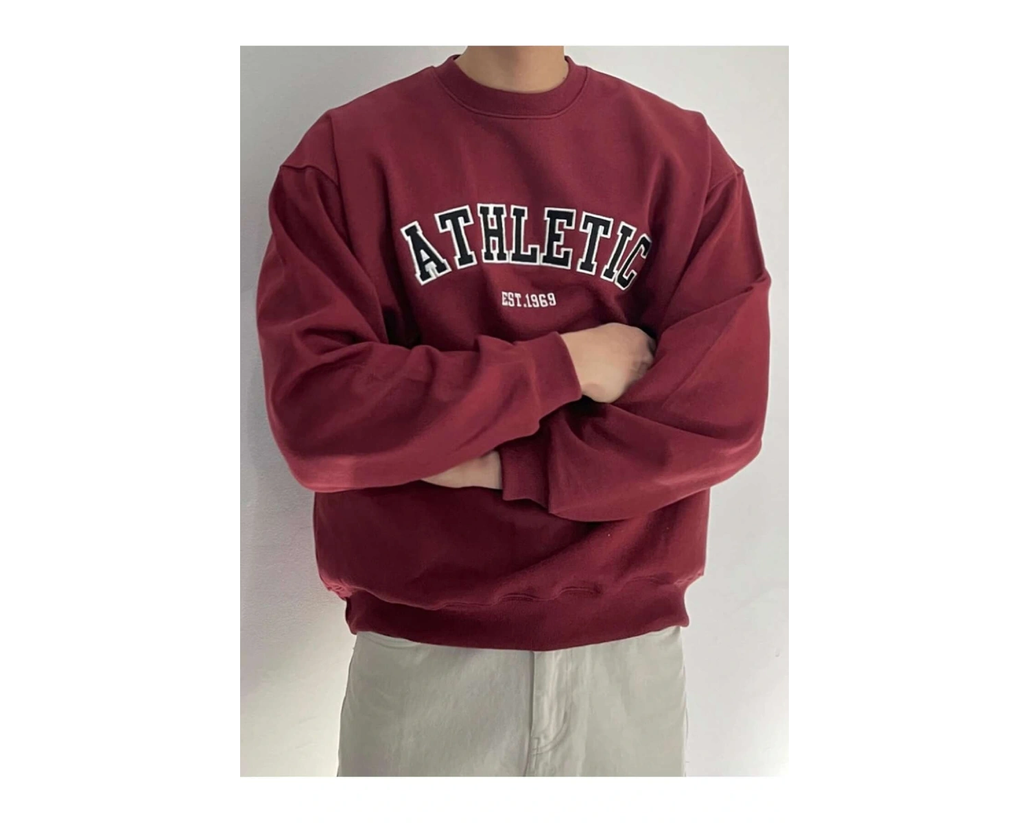 DAZY Cotton Letter Graphic Drop Shoulder Sweatshirt Bordo