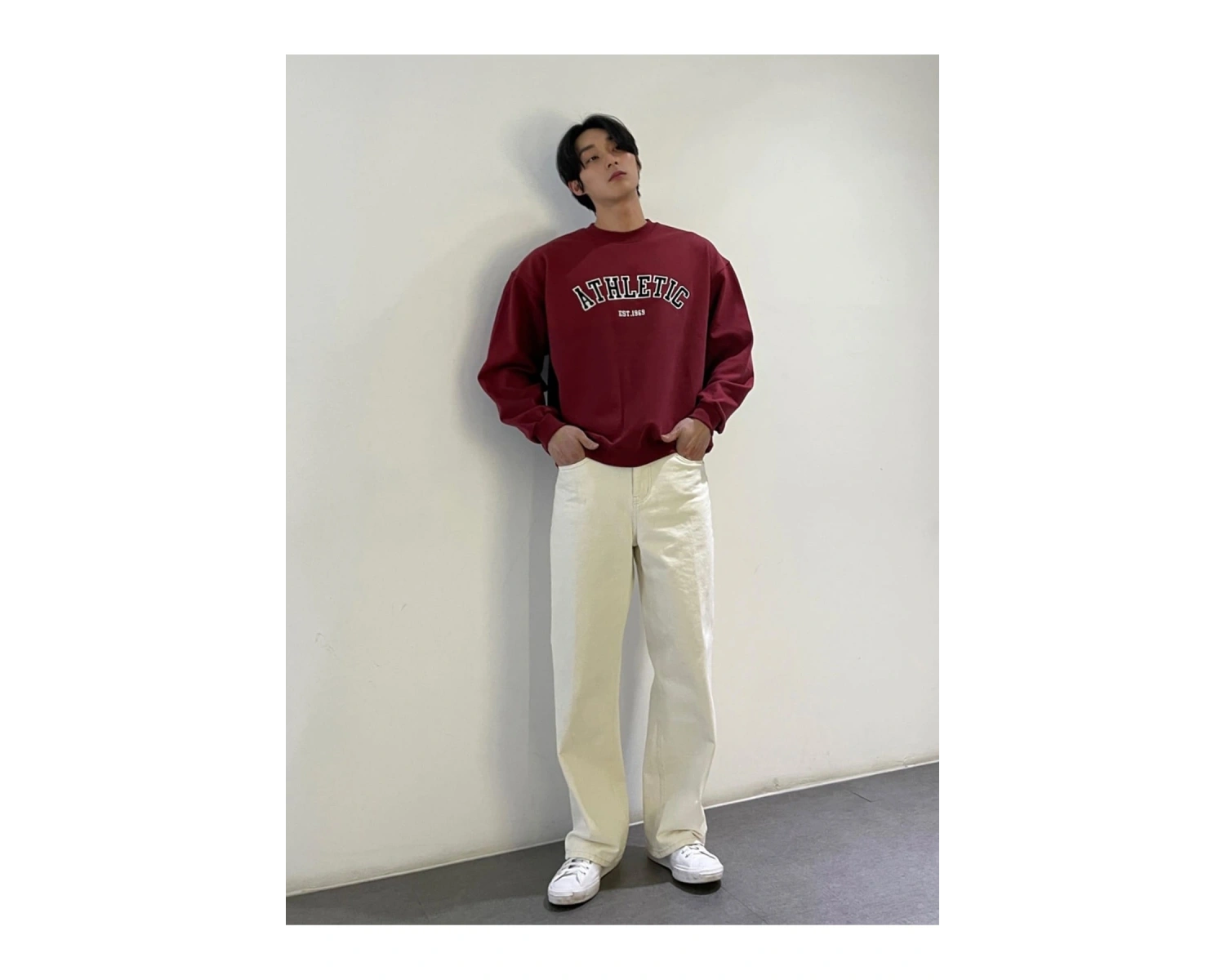 DAZY Cotton Letter Graphic Drop Shoulder Sweatshirt Bordo