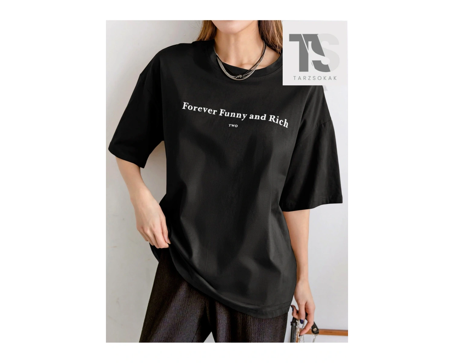 Dazy-Les Slogan Grafikli Düşük Omuzlu Tişört