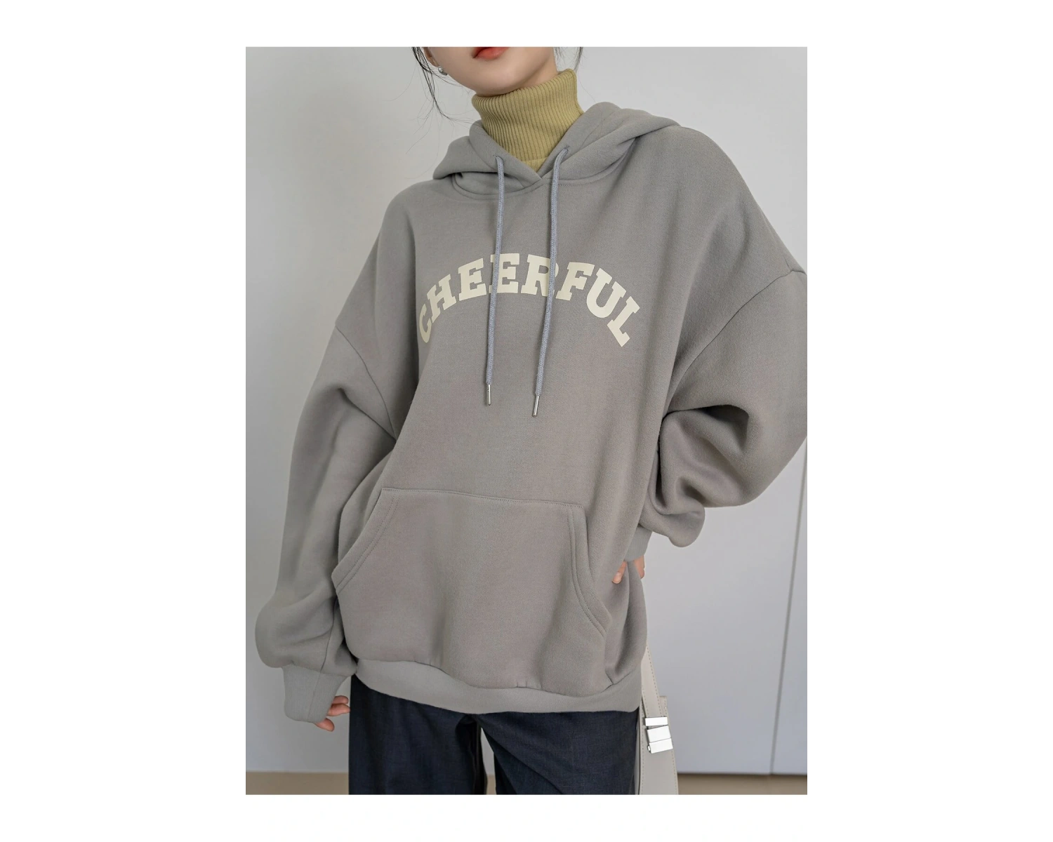 Dazy-Less Letter Graphic Drop Shoulder Drawstring Hoodie Without Tee Gri