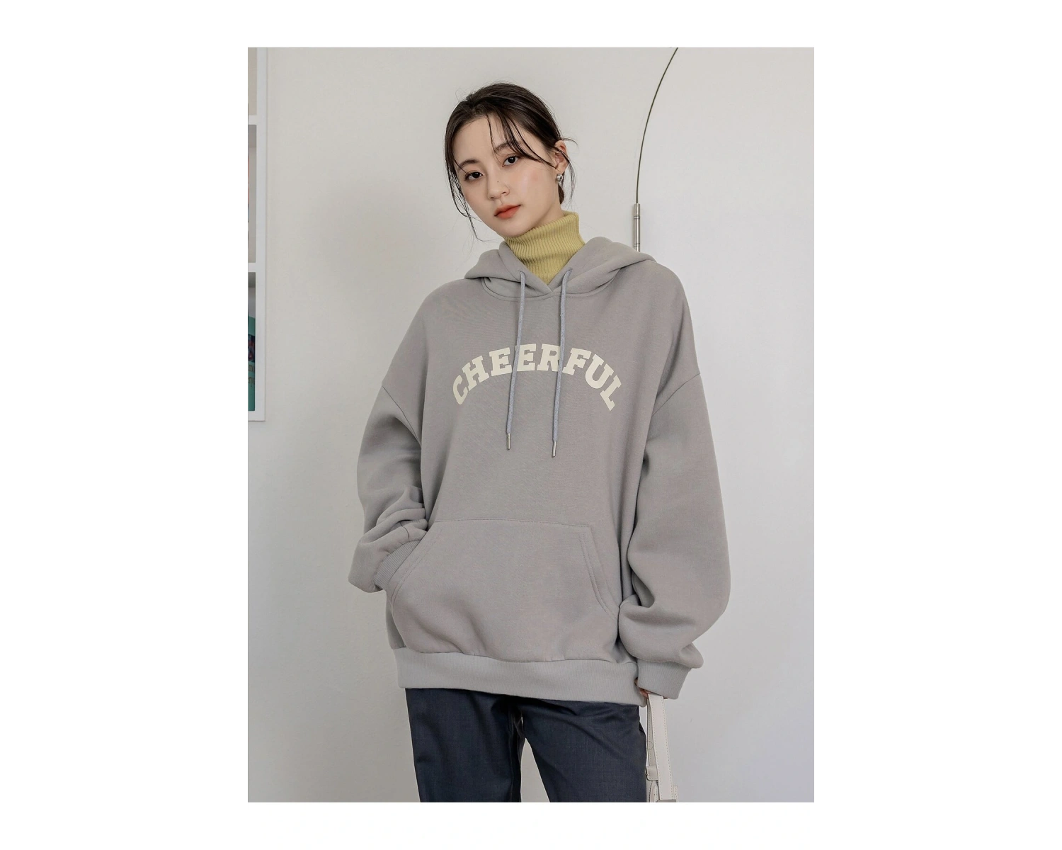 Dazy-Less Letter Graphic Drop Shoulder Drawstring Hoodie Without Tee Gri