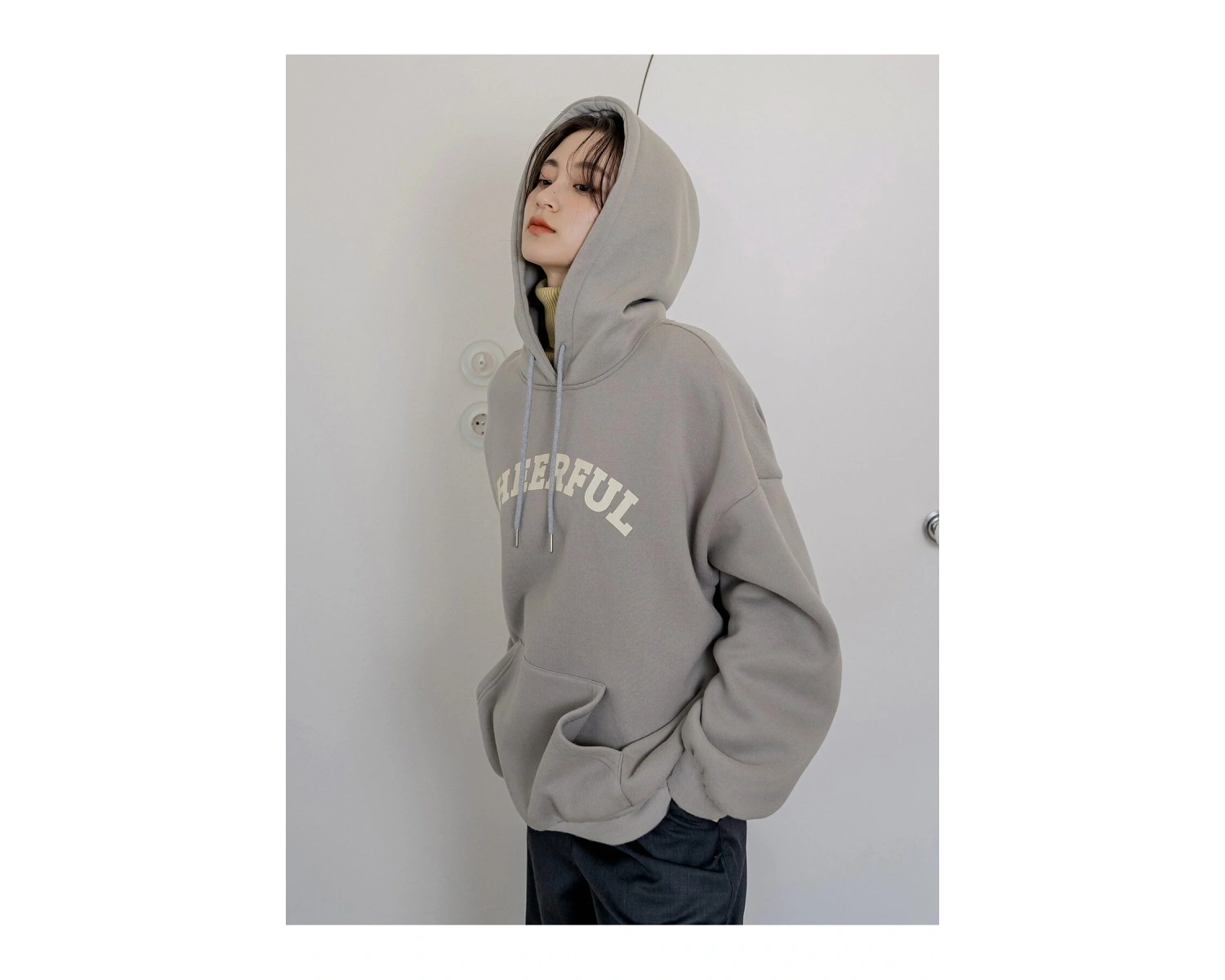 Dazy-Less Letter Graphic Drop Shoulder Drawstring Hoodie Without Tee Gri