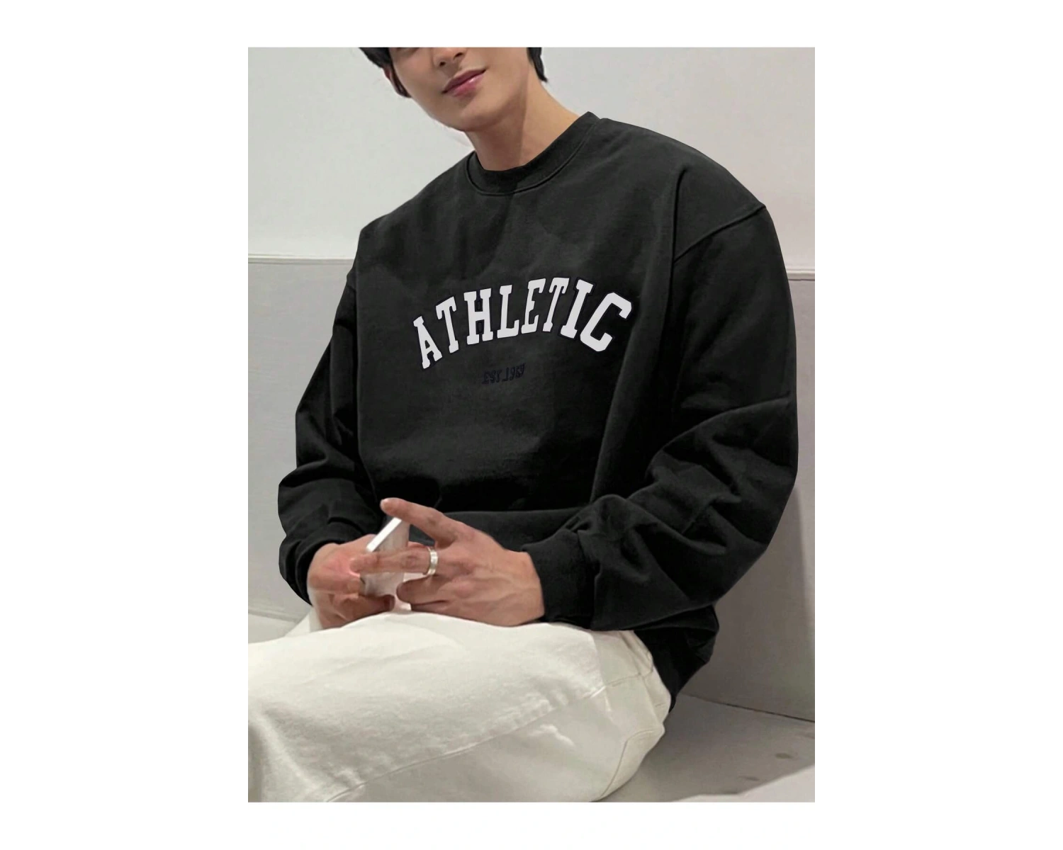 DAZY Letter Graphic Drop Shoulder Sweatshirt Siyah