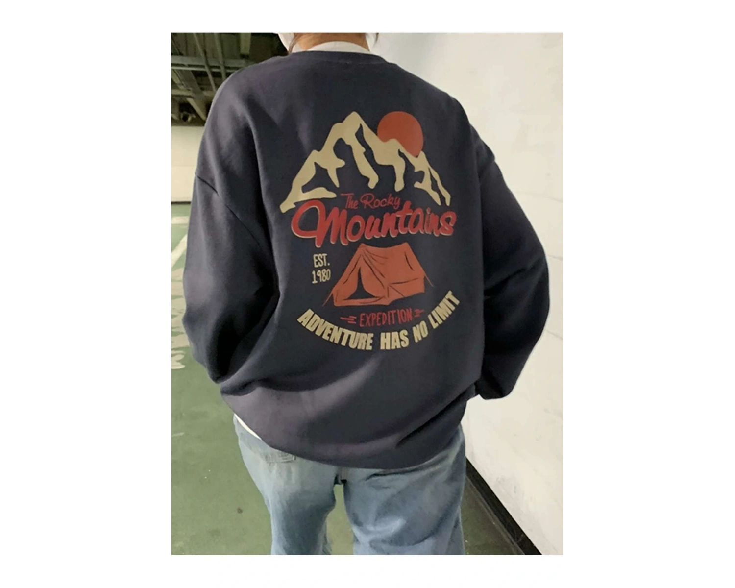 DAZY Mountain And Slogan Graphic Drop Shoulder Sweatshirt Gri