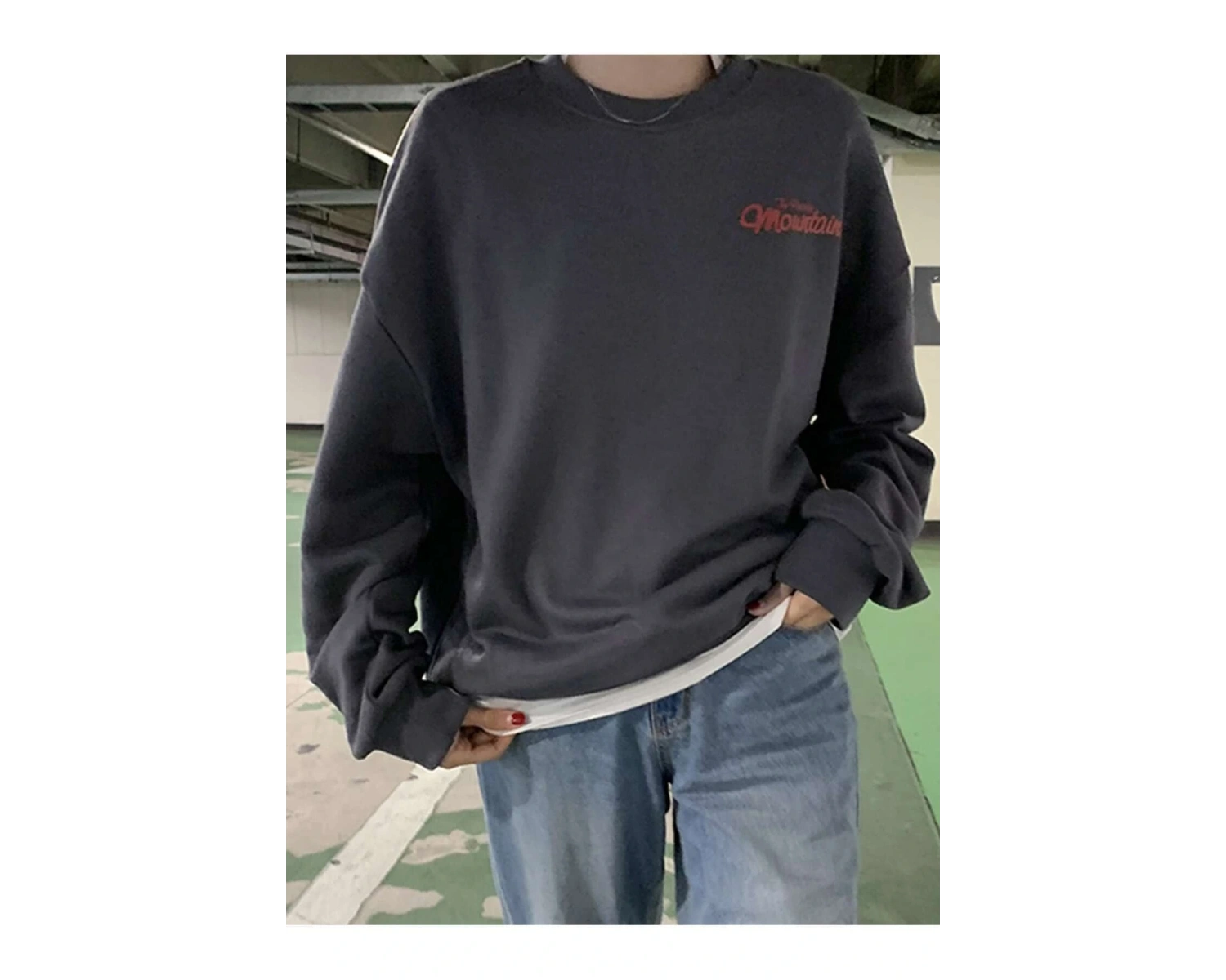 DAZY Mountain And Slogan Graphic Drop Shoulder Sweatshirt Gri