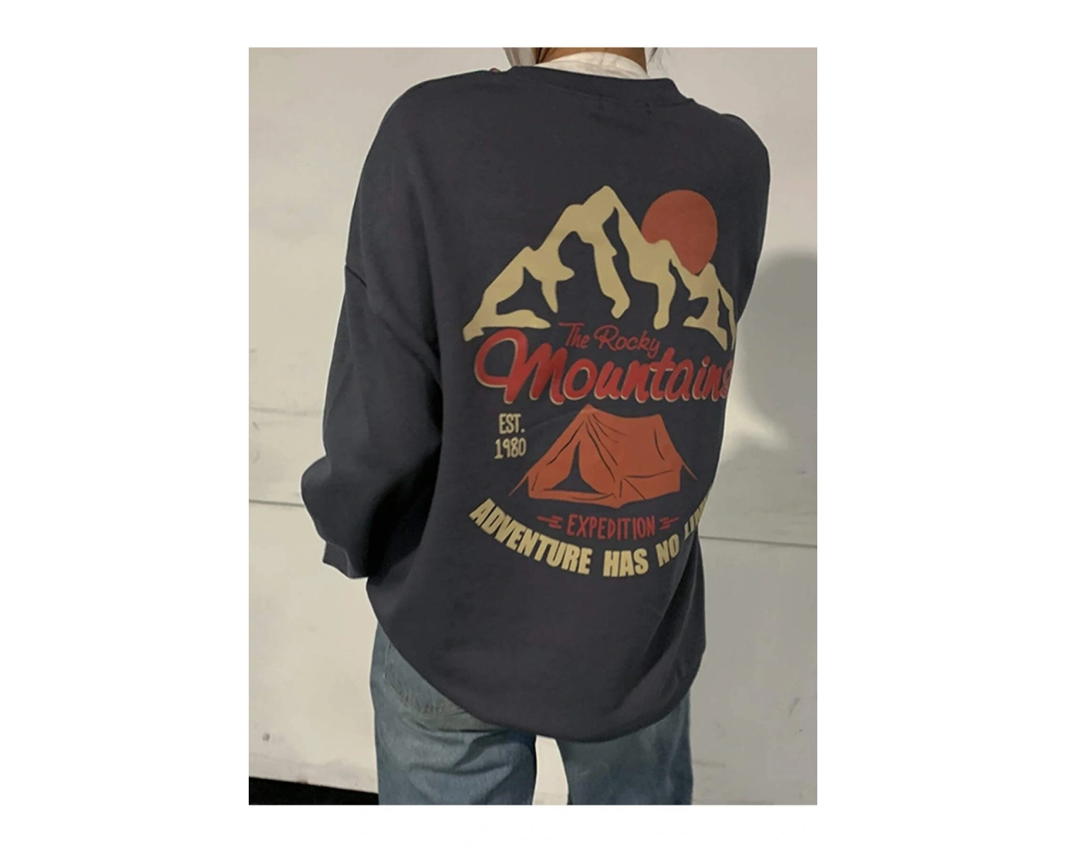 DAZY Mountain And Slogan Graphic Drop Shoulder Sweatshirt Gri