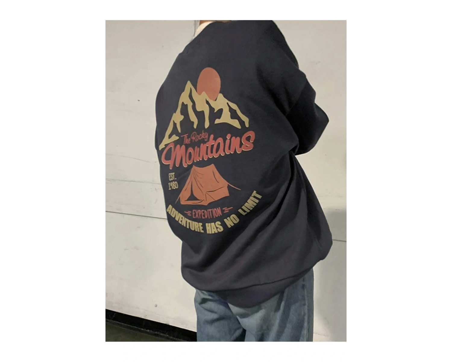 DAZY Mountain And Slogan Graphic Drop Shoulder Sweatshirt Gri