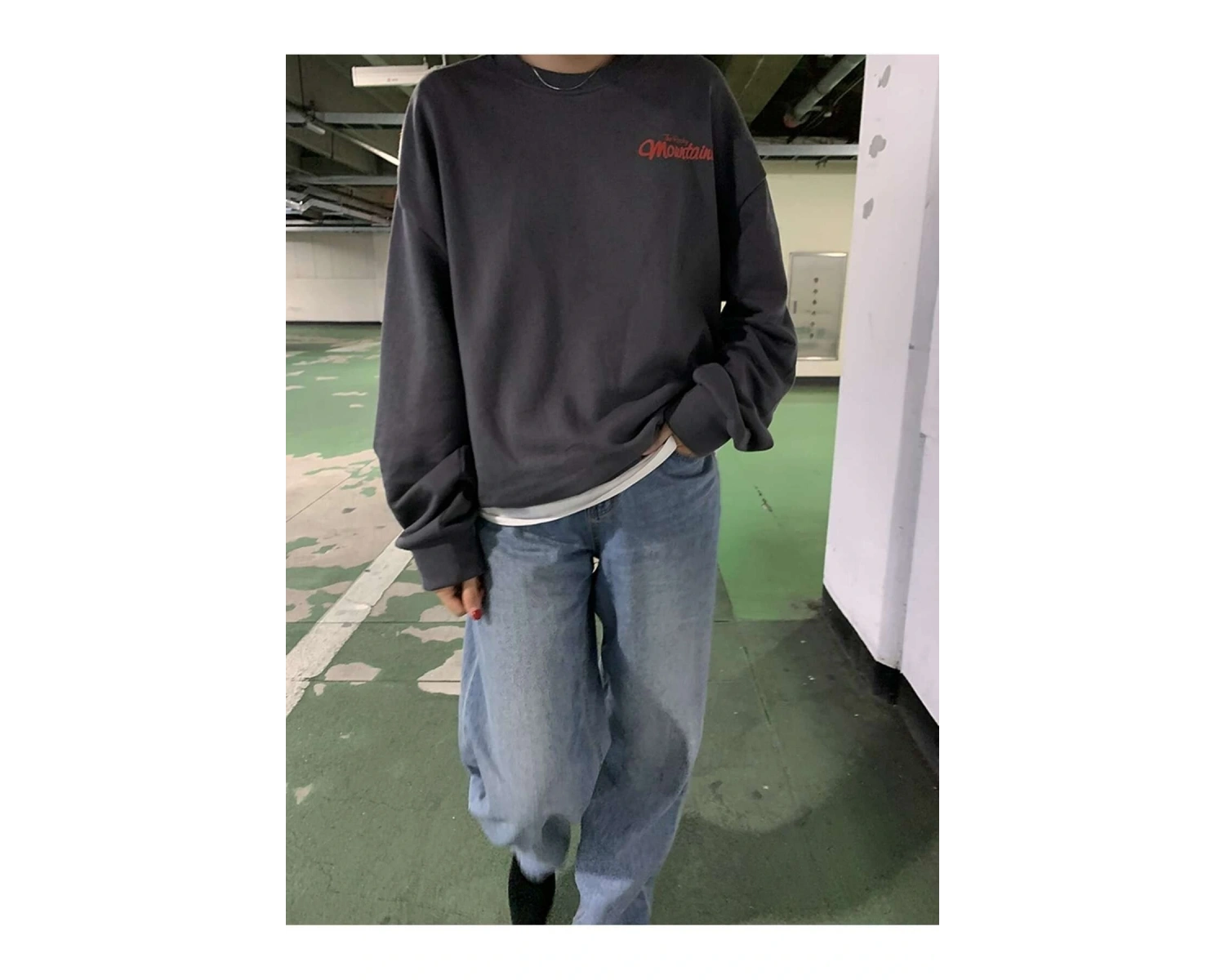 DAZY Mountain And Slogan Graphic Drop Shoulder Sweatshirt Gri