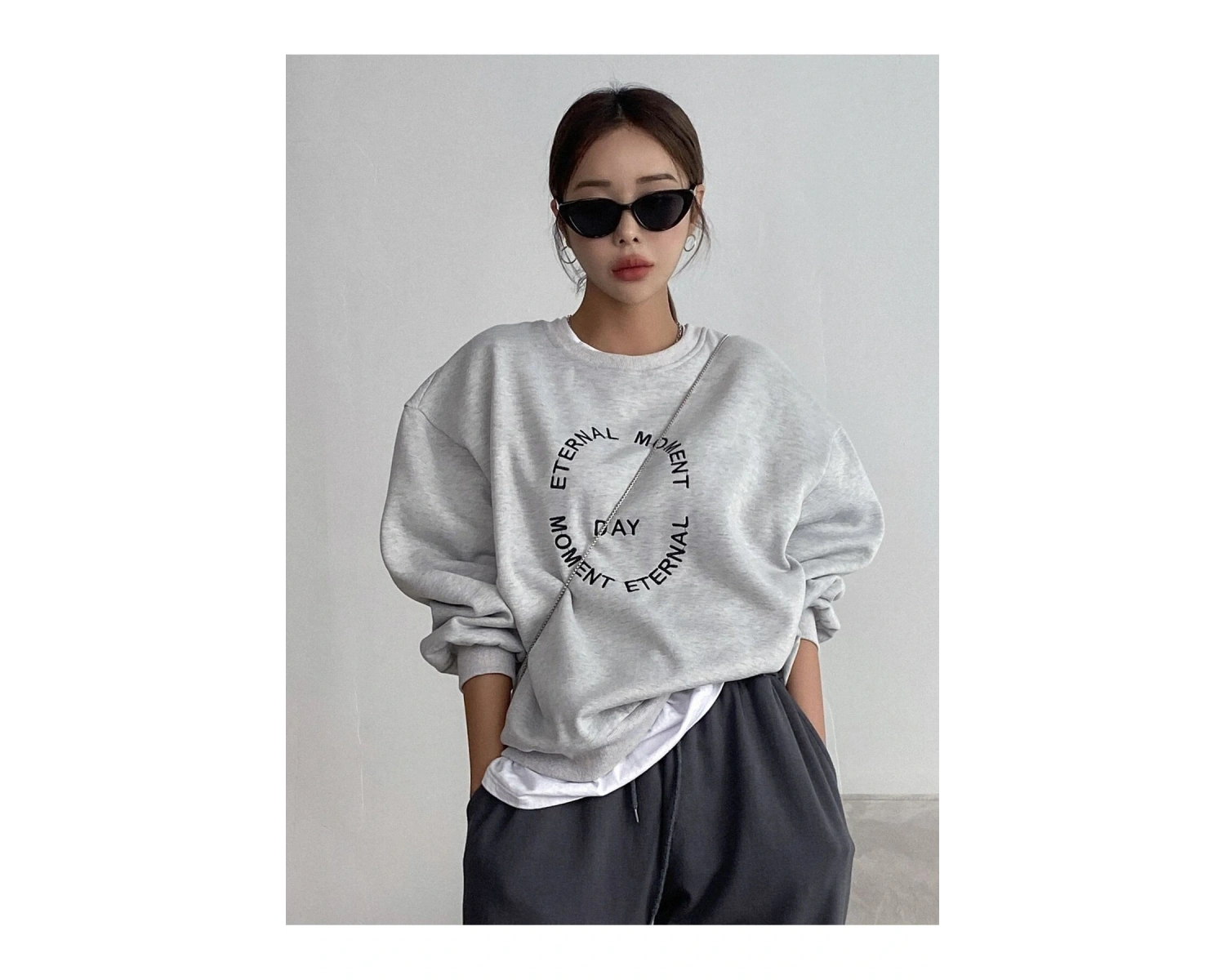 DAZY Slogan Embroidery Drop Shoulder Pullover Gri