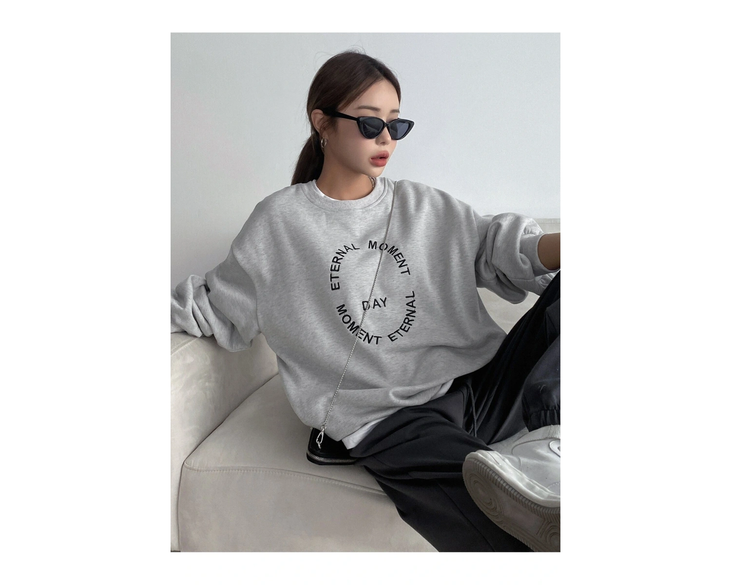 DAZY Slogan Embroidery Drop Shoulder Pullover Gri