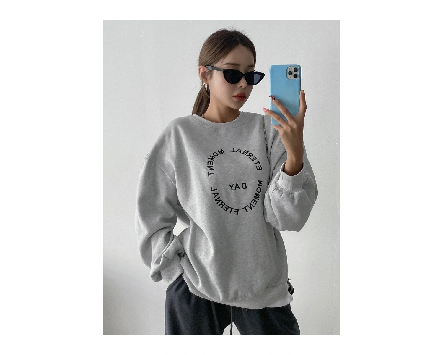DAZY Slogan Embroidery Drop Shoulder Pullover Gri