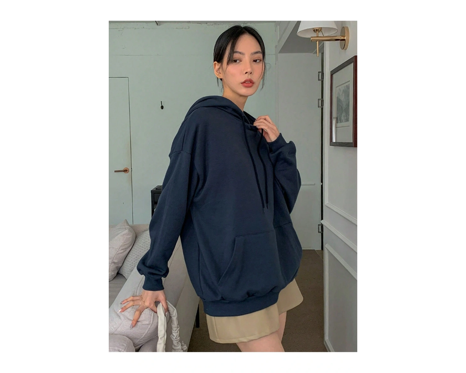 Dazy Star Sloganlı ve Kelebek Baskılı Düşük Omuzlu Kapüşonlu Üst MAVİRENK