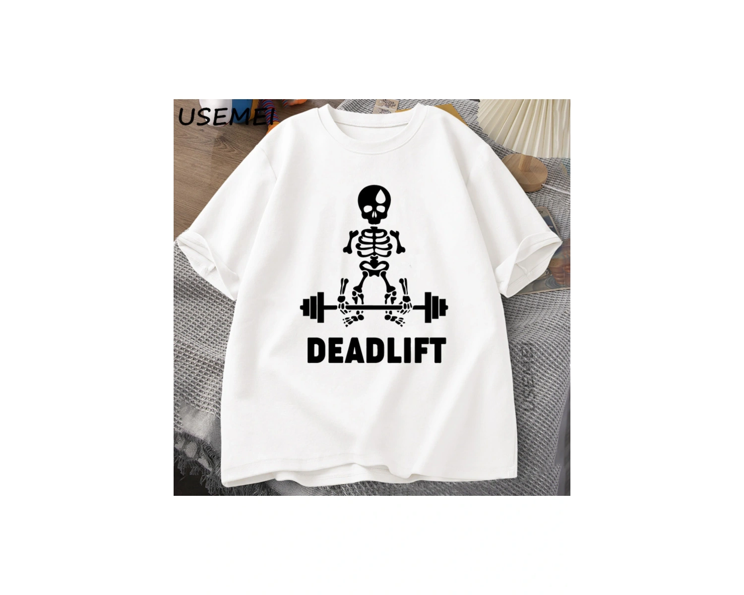 Deadlift İskelet Hayalet Grafik Tee Komik Spor Salonu Sevgilisi T-shirt Baskı Büyük Boy T-shi 3013