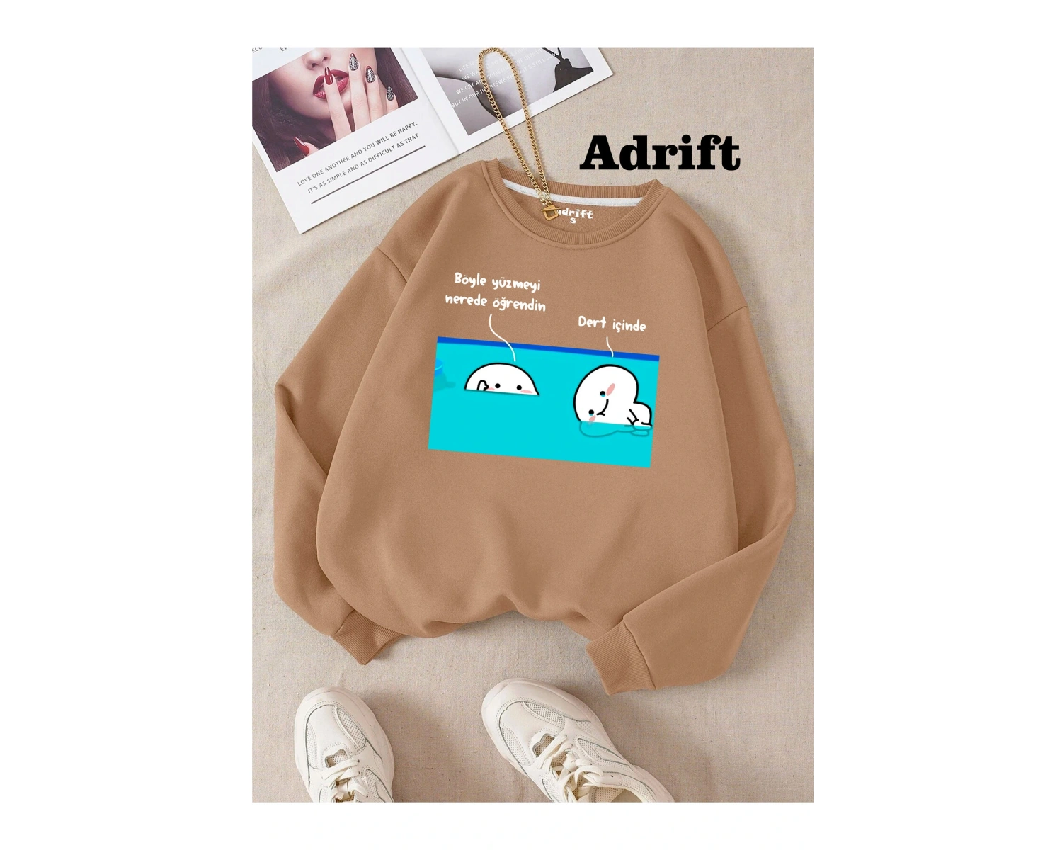 Dert İçinde Köstebek Sokak Trend Tasarım Harajuku/Gotik Bej