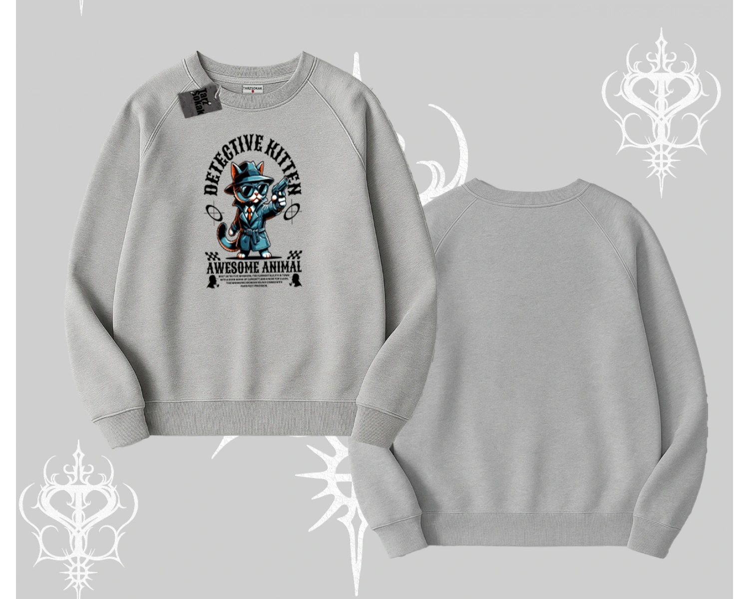 Detective Kitten Kedi Baskılı Biskilet Sweatshirt