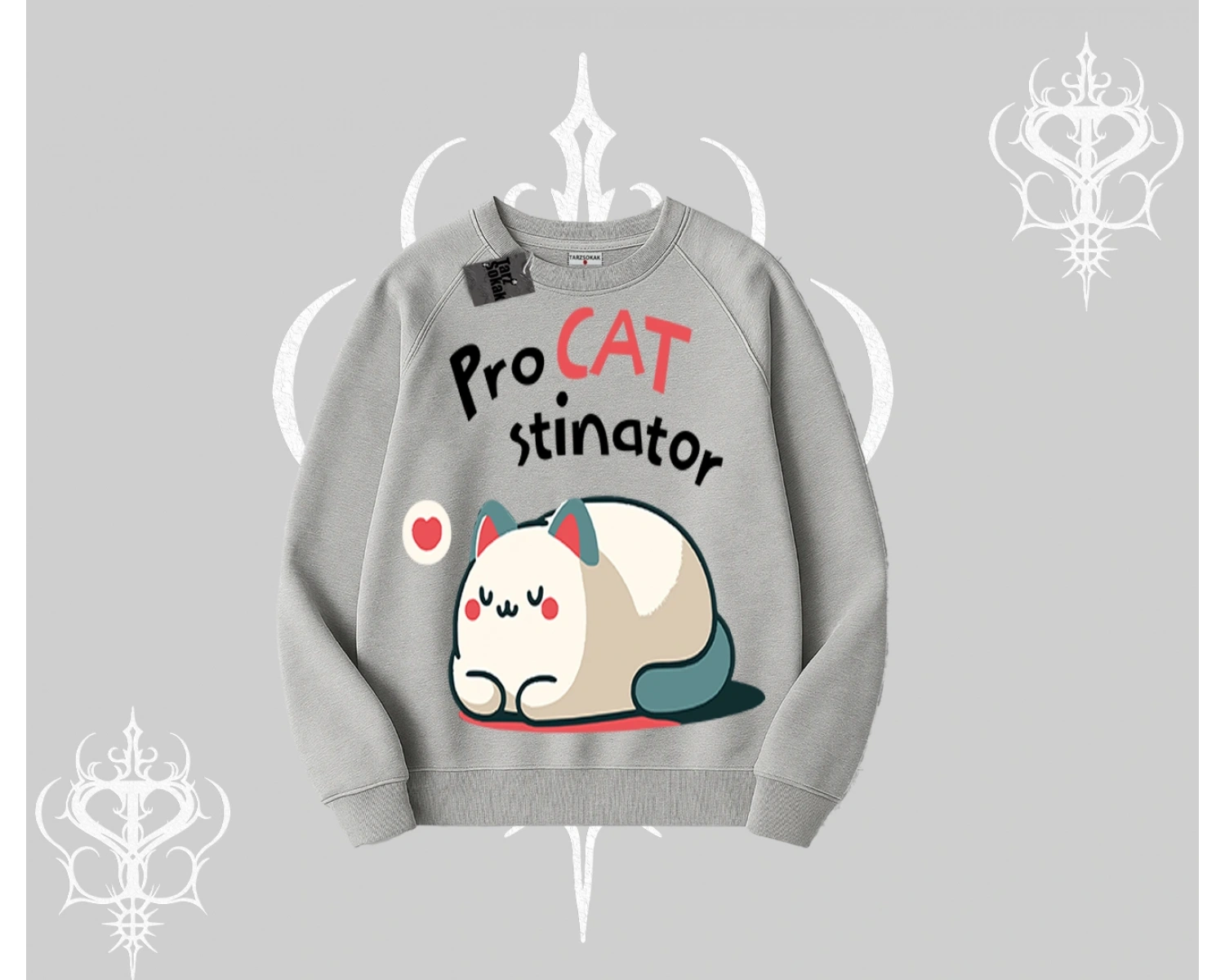 Detective Kitten Kedi Baskılı Kapşonlu Crop Sweatshirt