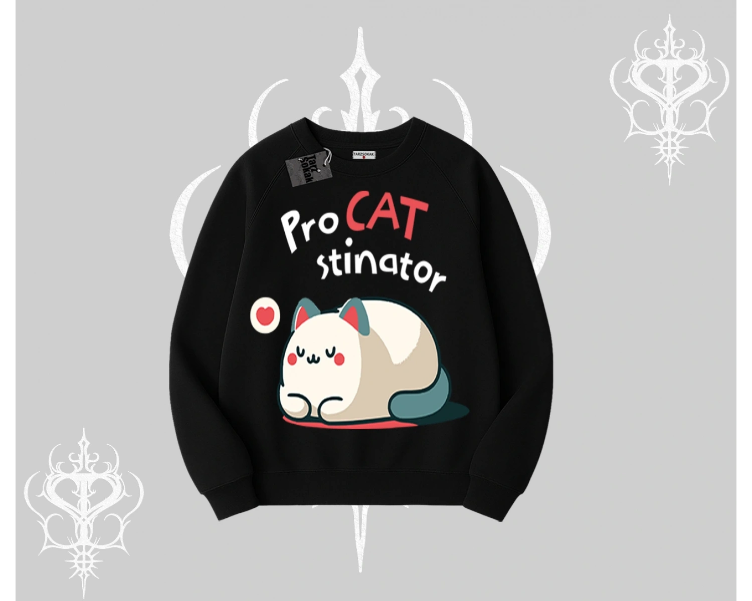 Detective Kitten Kedi Baskılı Kapşonlu Crop Sweatshirt